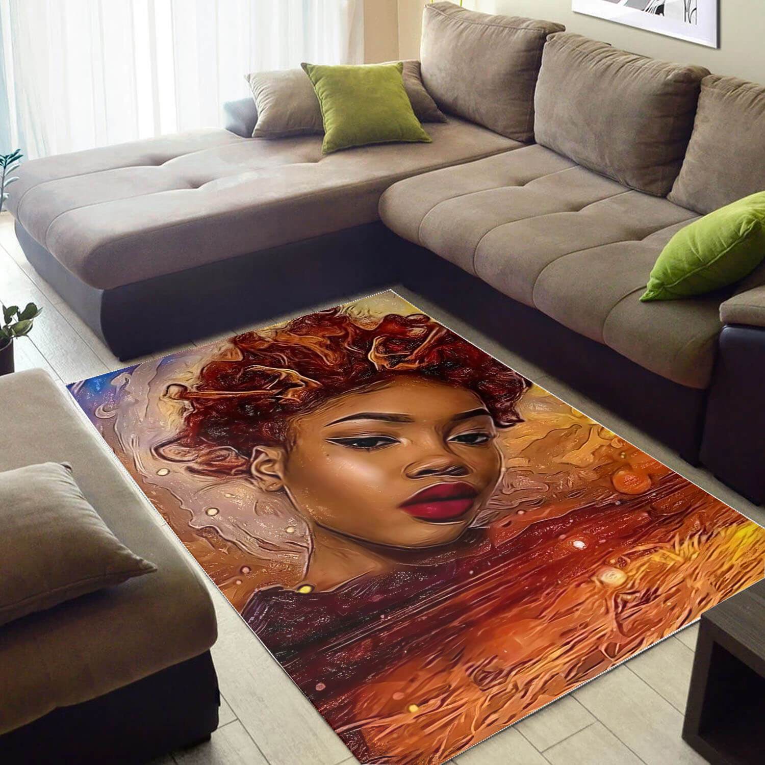 African American Beautiful Black Afro Girl Carpet Design Afrocentric Room Rectangle Rug