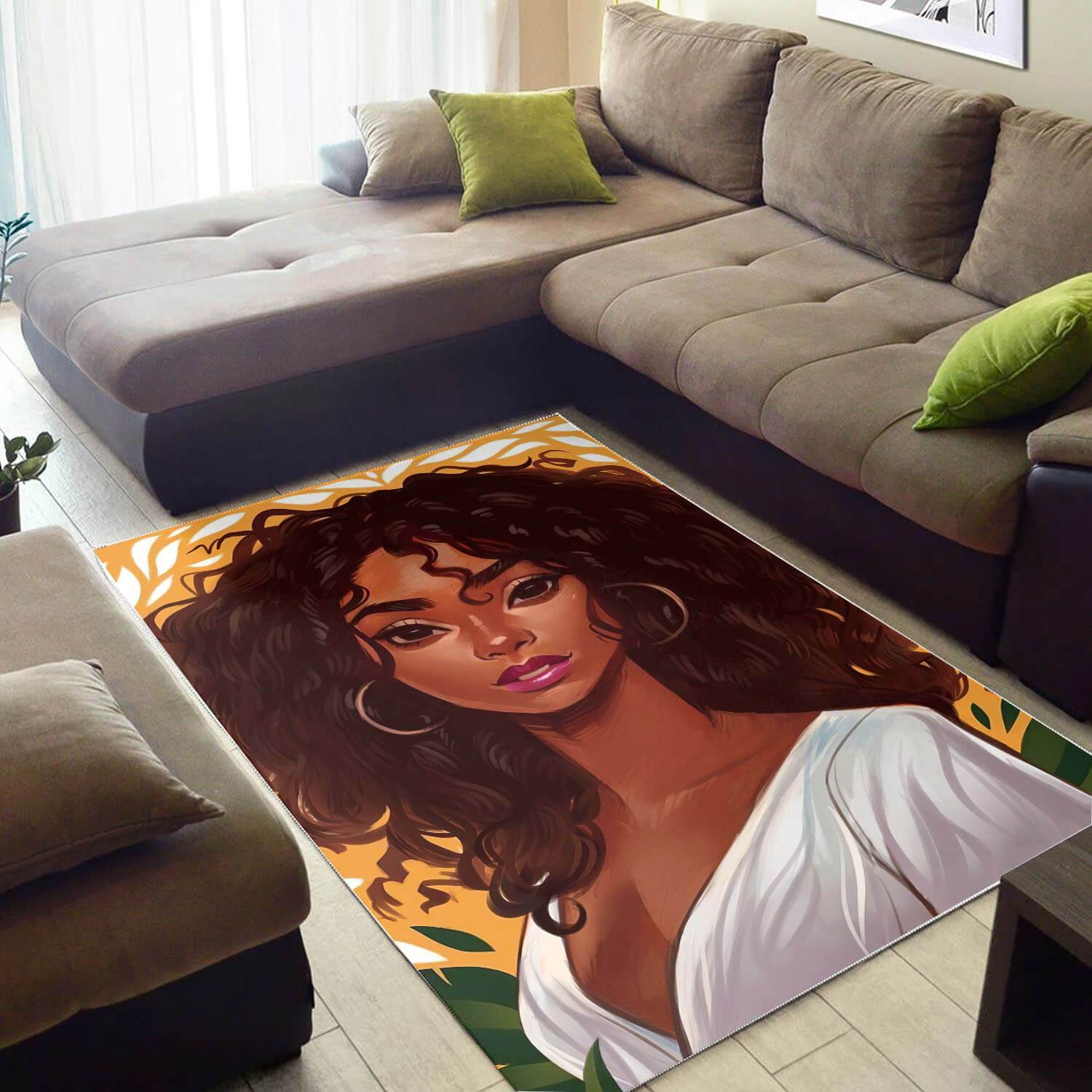 African American Beautiful Black Afro Lady Carpet Afrocentric Living Room Ideas Rectangle Rug
