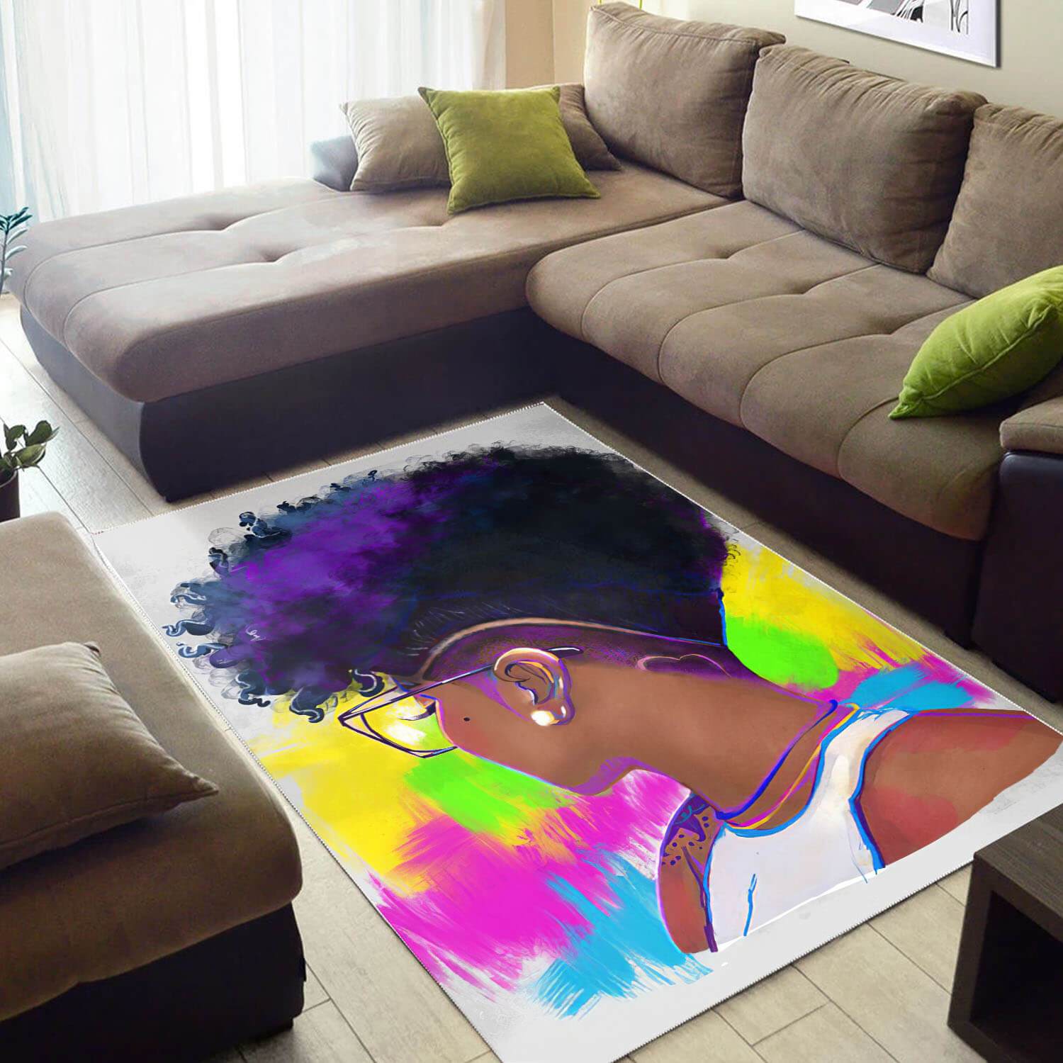 African American Beautiful Black Afro Lady Carpet Themed Decorating Ideas Rectangle Rug
