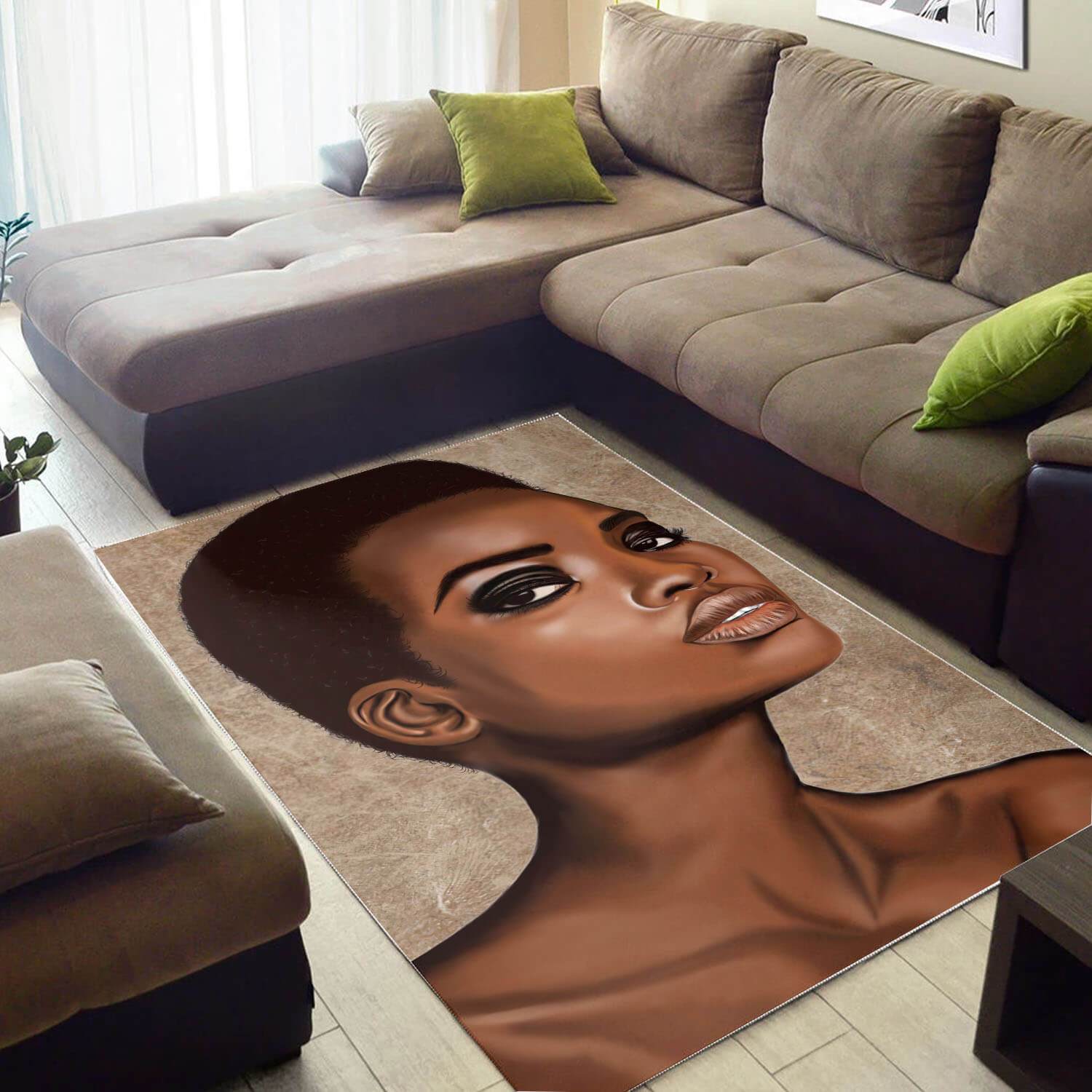 African American Beautiful Black Afro Lady Design Floor Afrocentric Room Rectangle Rug
