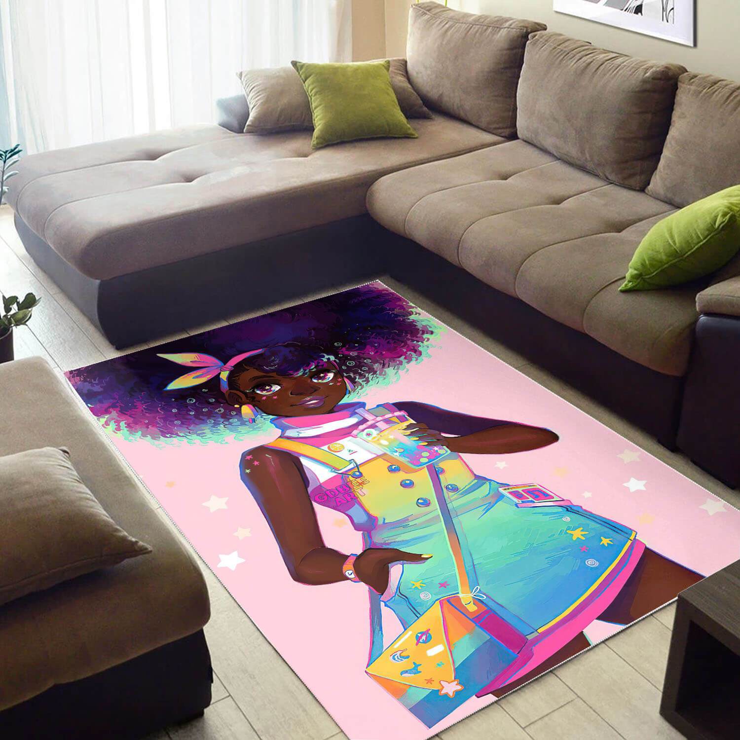 African American Beautiful Black Girl Magic Inspired Modern Afrocentric Rectangle Rug