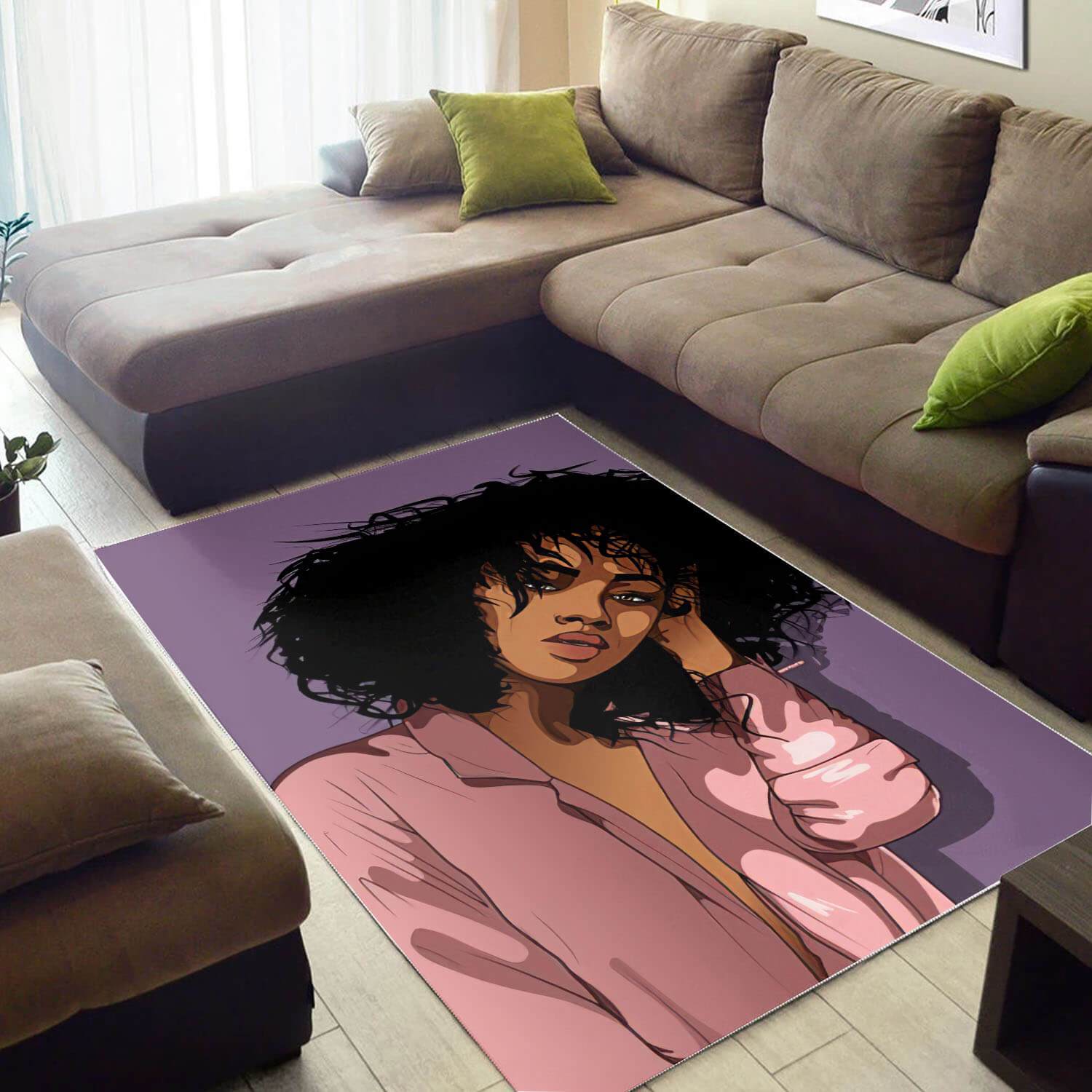 African American Beautiful Black Girl Magic Print Carpet Modern Afrocentric Rectangle Rug