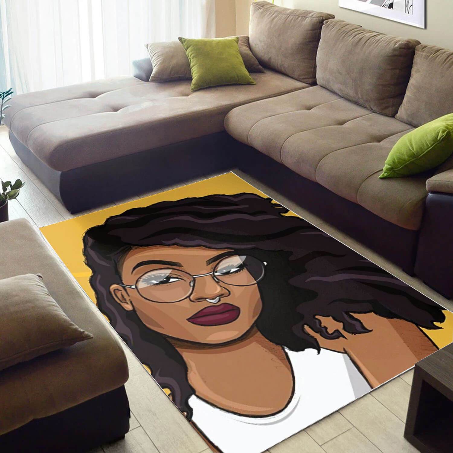 African American Beautiful Black Woman Carpet Design Afrocentric Room Rectangle Rug