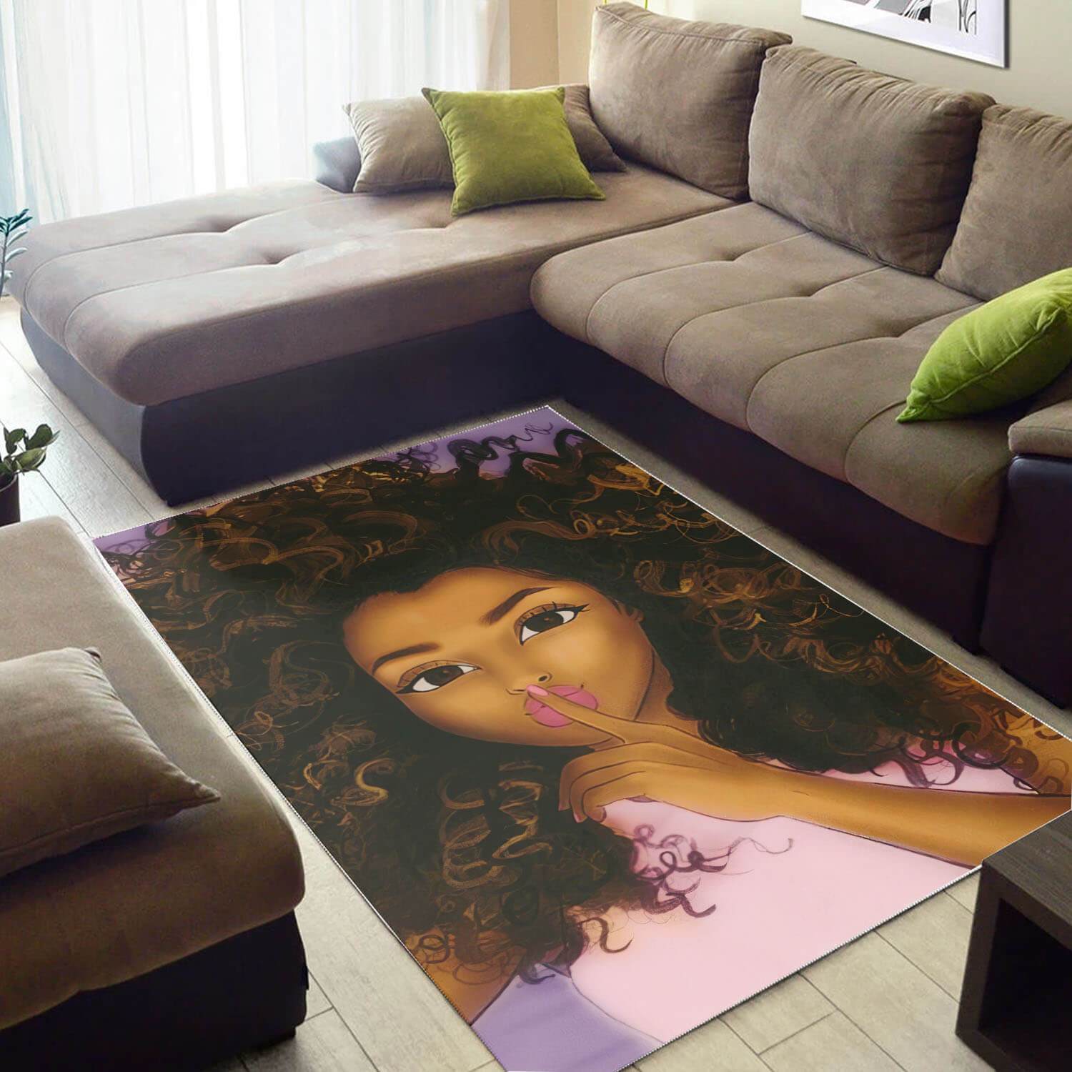 African American Beautiful Black Woman Print Themed Decorating Ideas Rectangle Rug