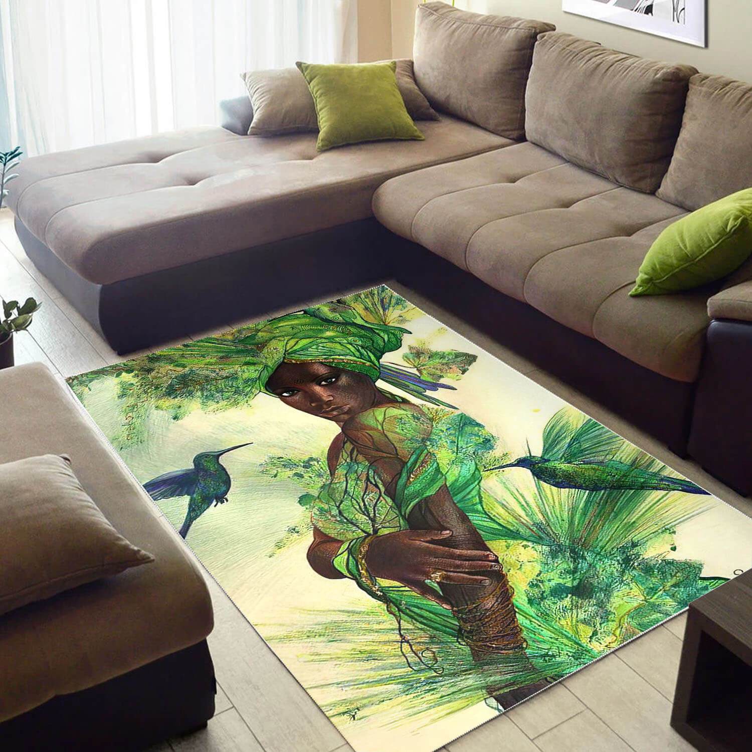 African American Beautiful Lady With Afro Design Floor Afrocentric Home Rectangle Rug