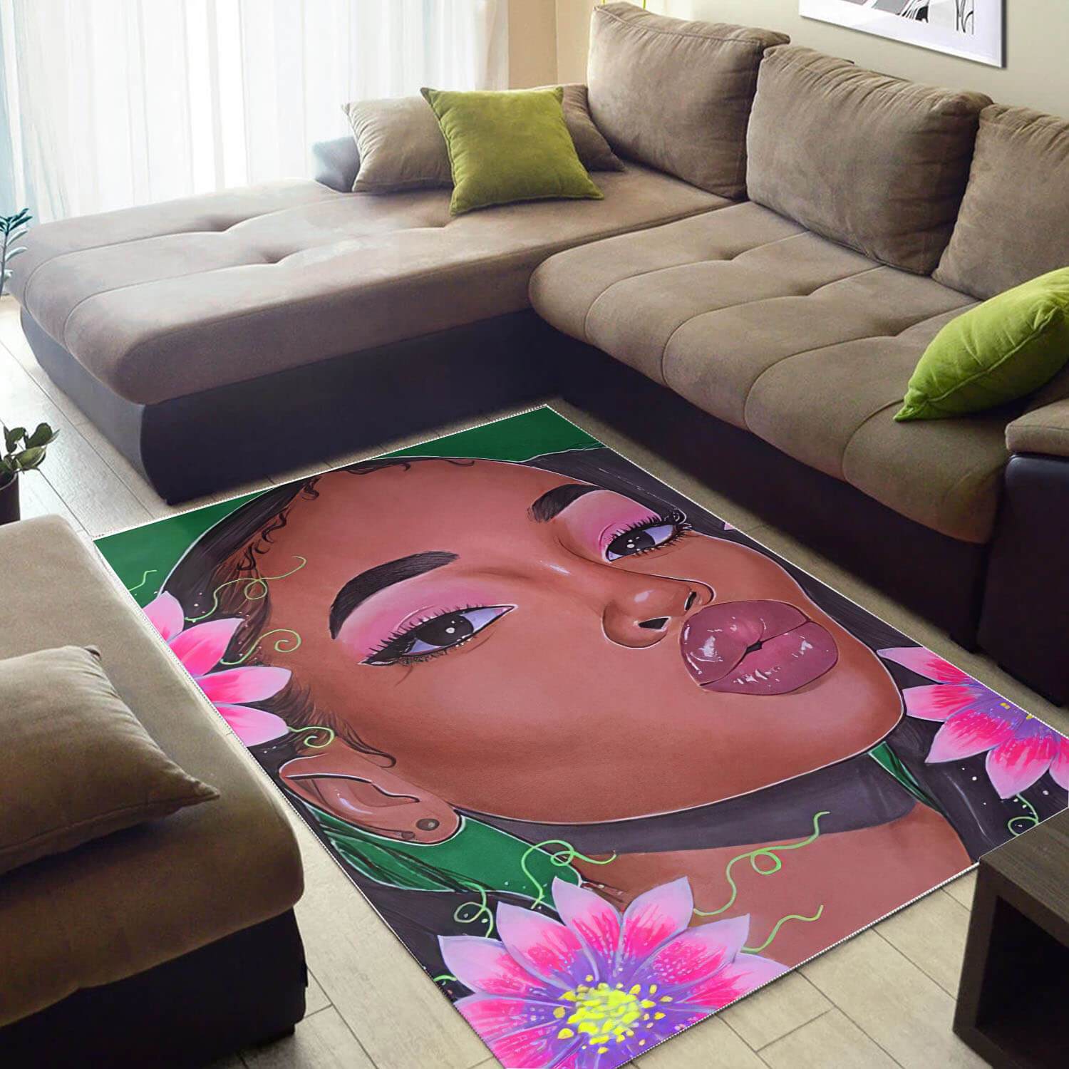 African American Beautiful Melanin Afro Girl Print Afrocentric Home Rectangle Rug