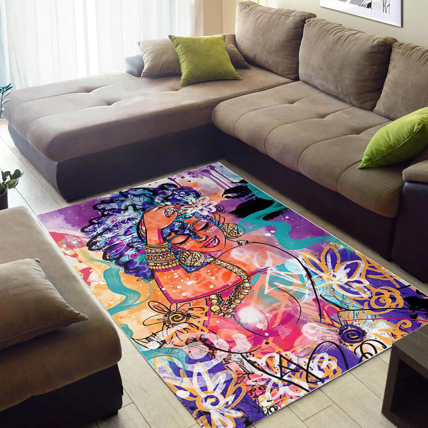 African American Beautiful Melanin Beauty Girl Style Modern Themed Living Room Rectangle Rug