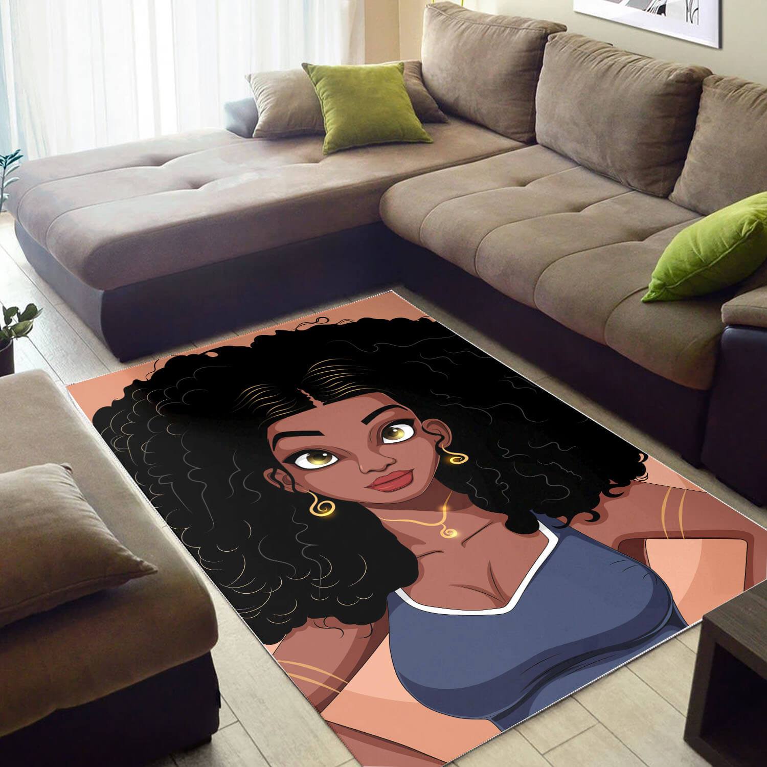 African American Beautiful Melanin Black Girl Art Modern Themed Living Room Rectangle Rug