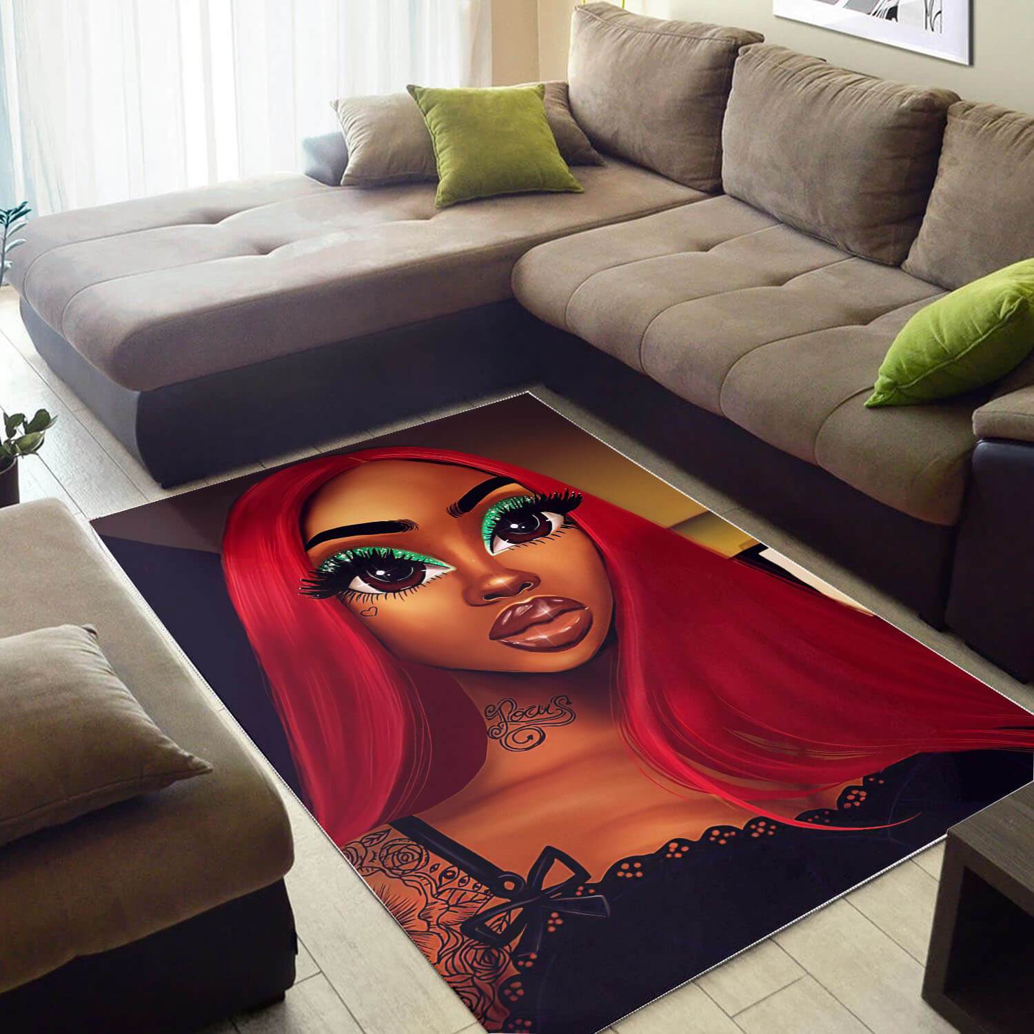 African American Beautiful Melanin Woman Carpet Design Afrocentric Rectangle Rug