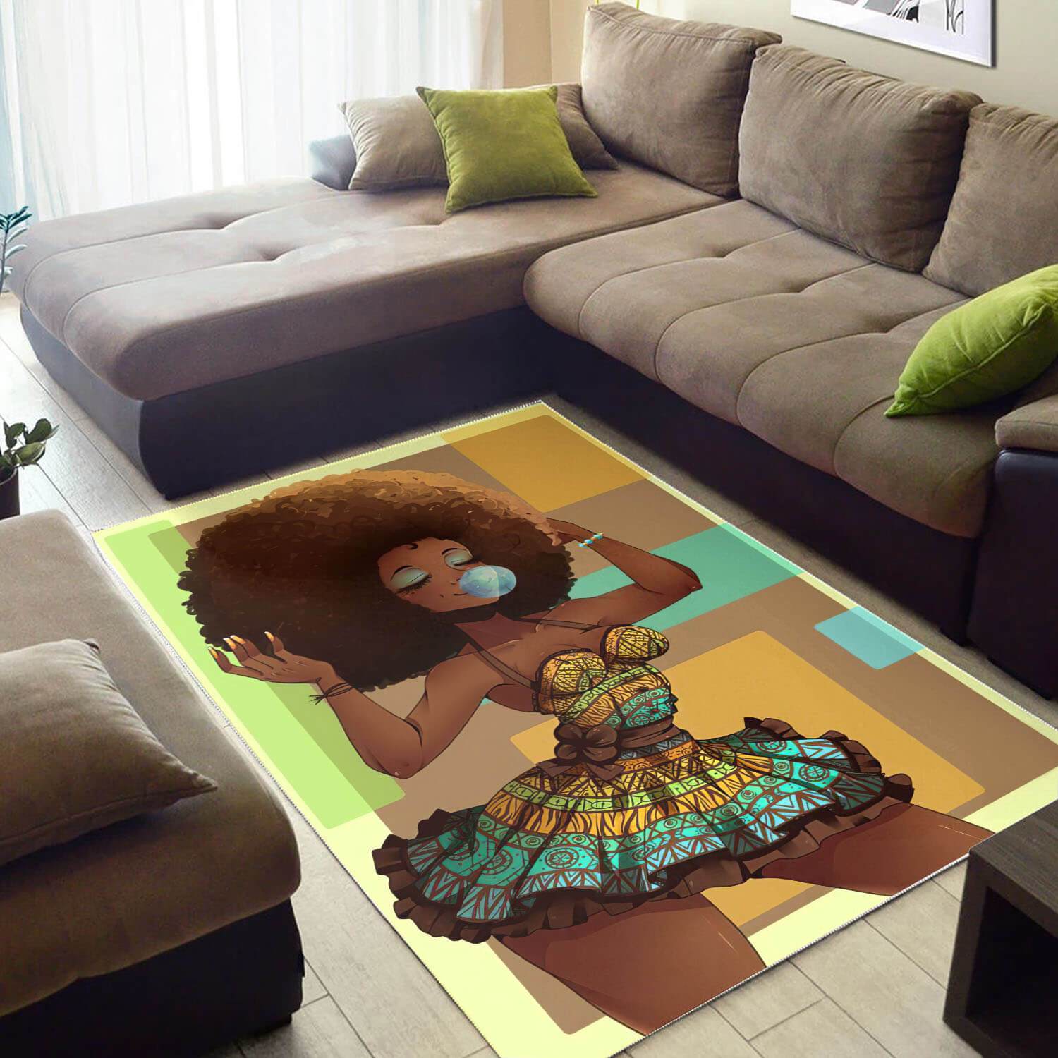 African American Beautiful Melanin Woman Carpet Design Afrocentric Themed Rectangle Rug