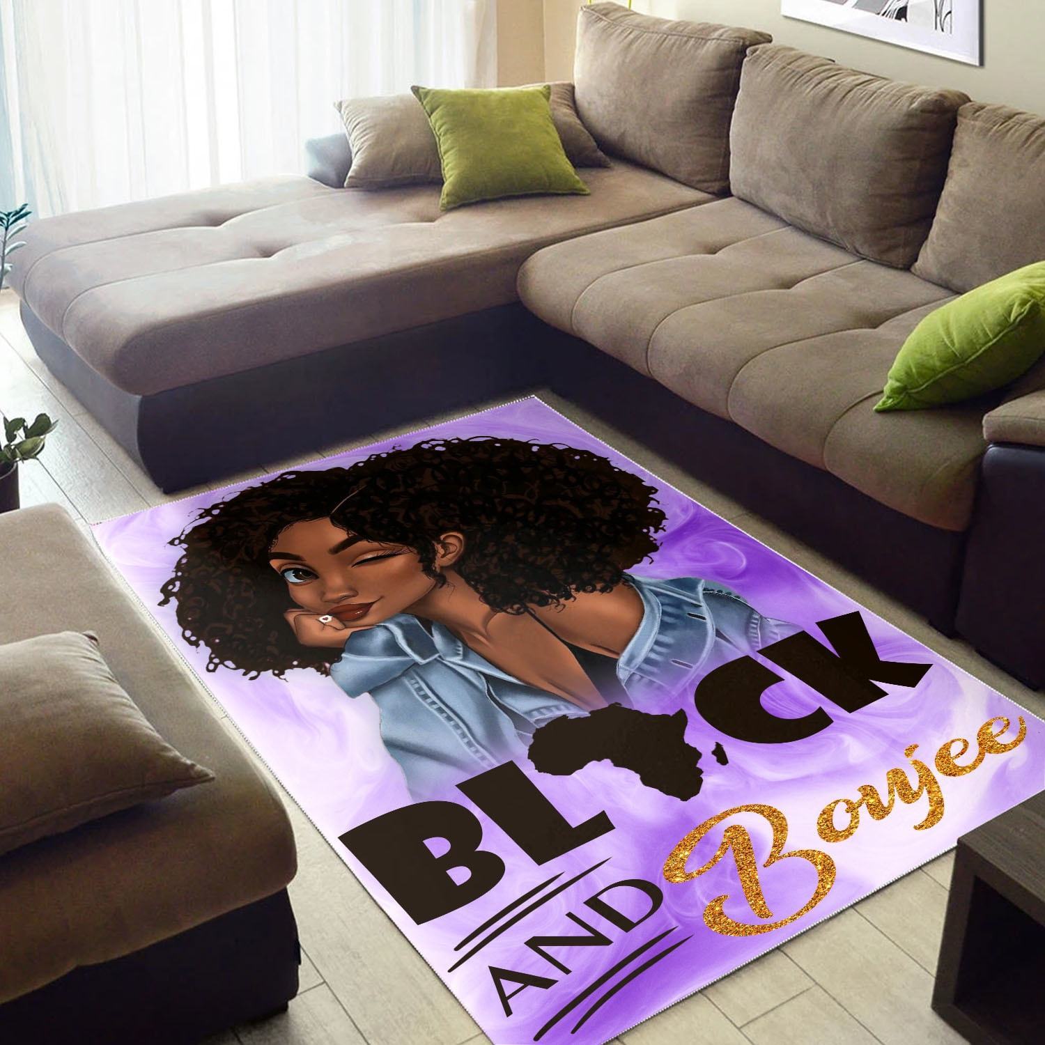 African American Black And Boujee Purple Rectangle Rug