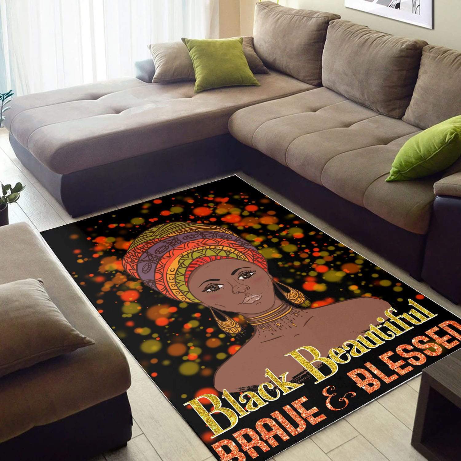 African American Black Beautiful Brave And Blessed Rectangle Rug