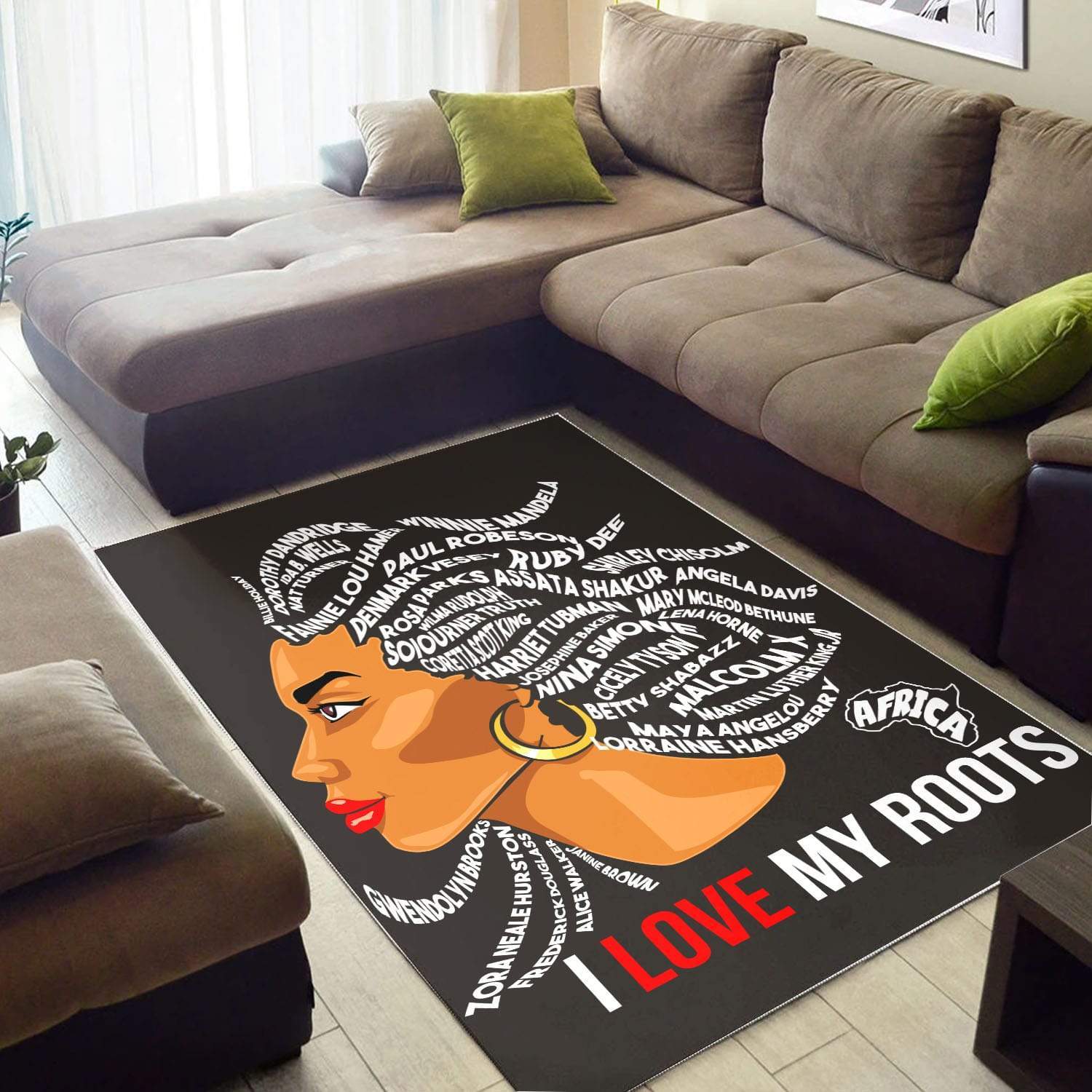 African American I Love My Roots Black Rectangle Rug