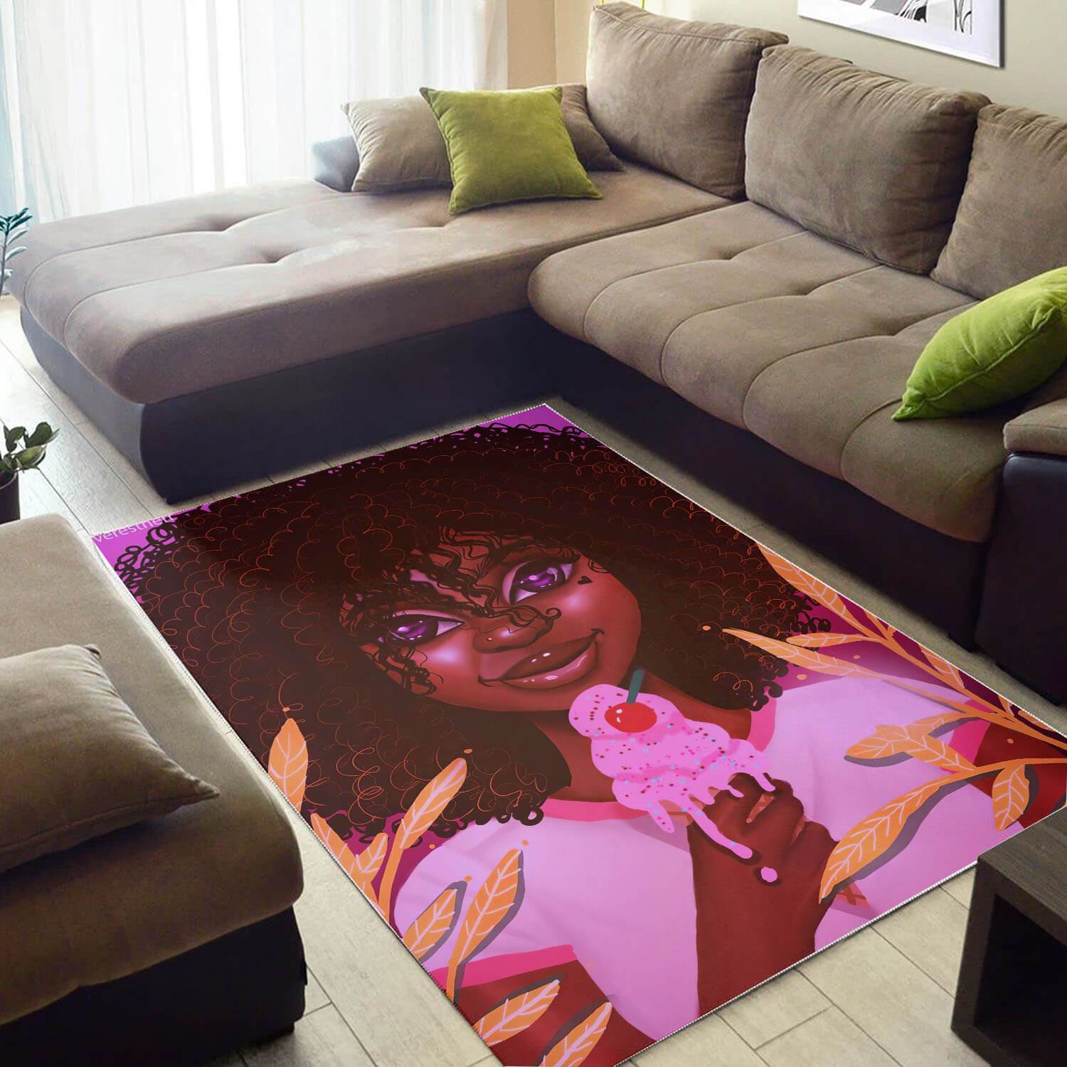 African American Pretty Afro Girl Art Themed Rooms Ideas Rectangle Rug
