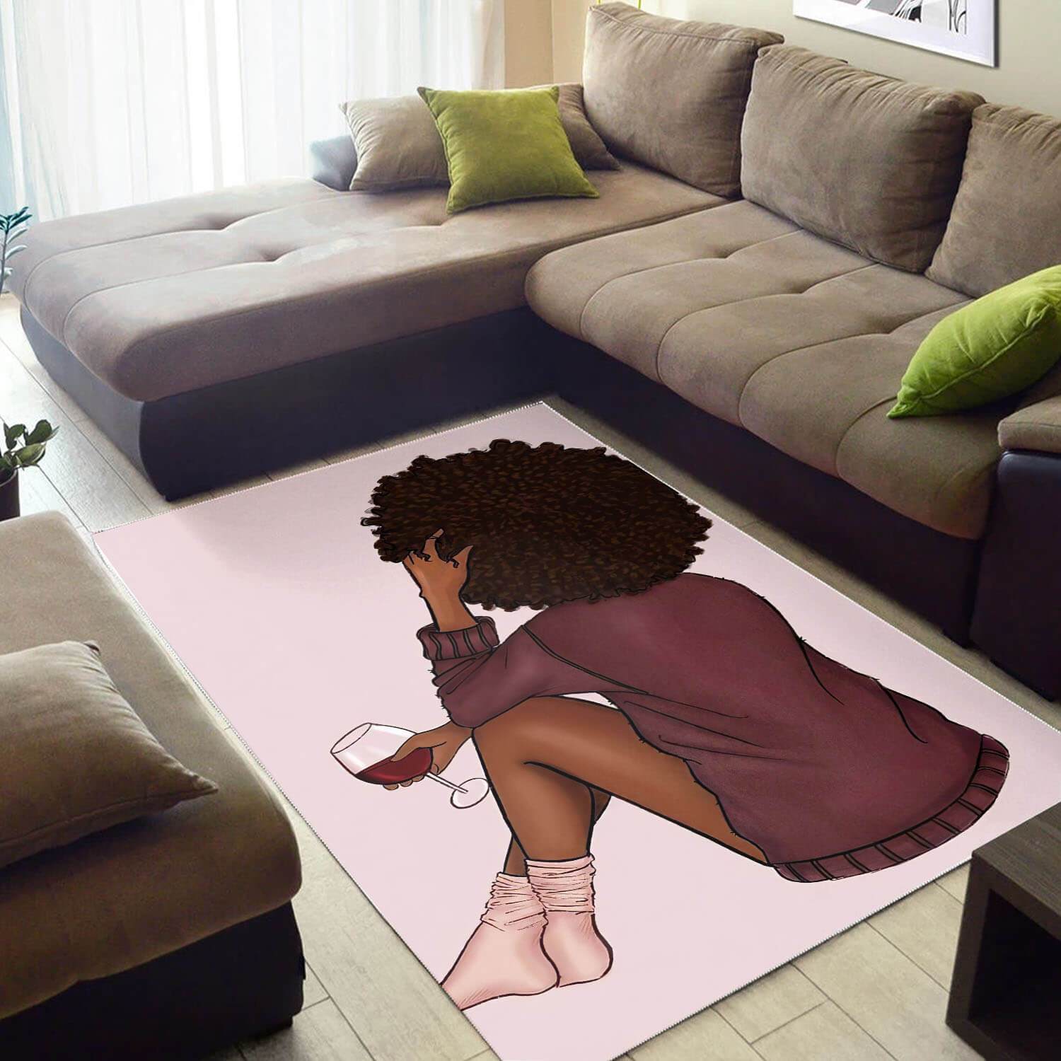 African American Pretty Afro Girl Carpet Afrocentric Themed Rectangle Rug