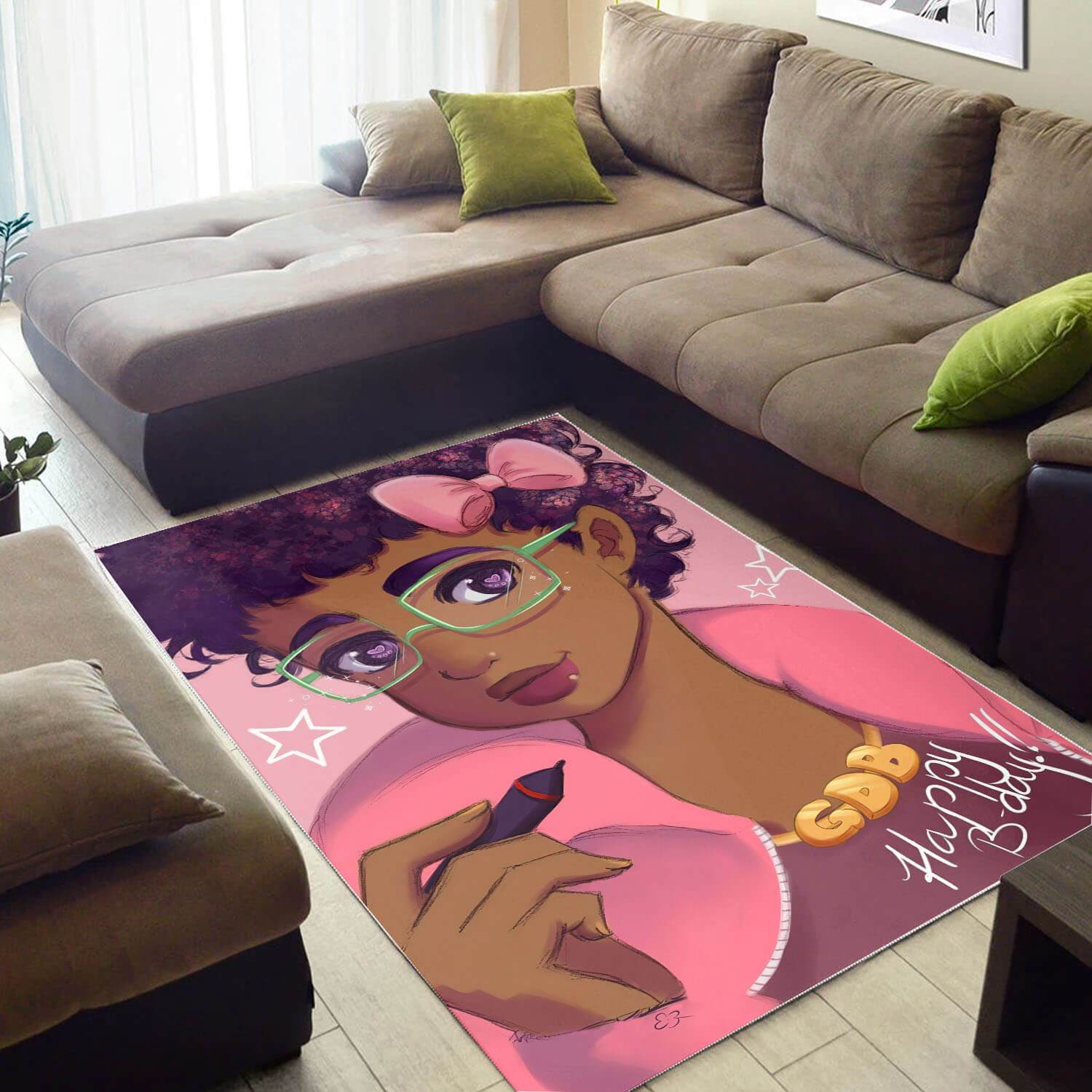 African American Pretty Afro Girl Carpet Design Themed Living Room Rectangle Rug