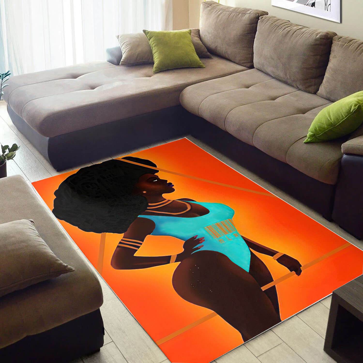 African American Pretty Afro Girl Style Themed House Rectangle Rug