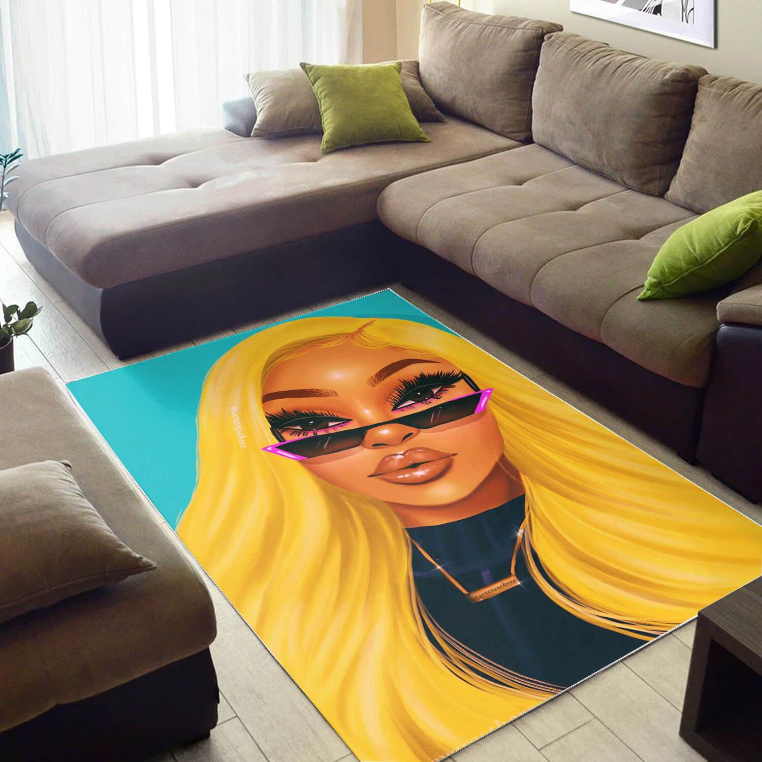 African American Pretty Afro Lady Carpet Design Afrocentric Room Rectangle Rug