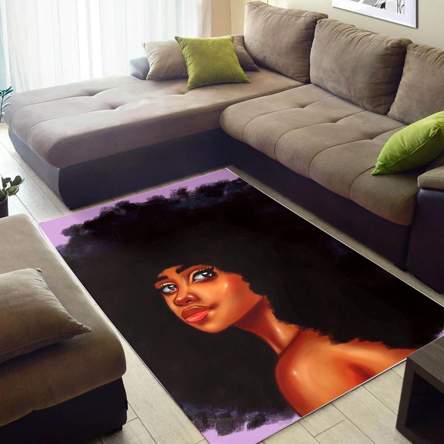 African American Pretty Afro Lady Print Modern Afrocentric Rectangle Rug