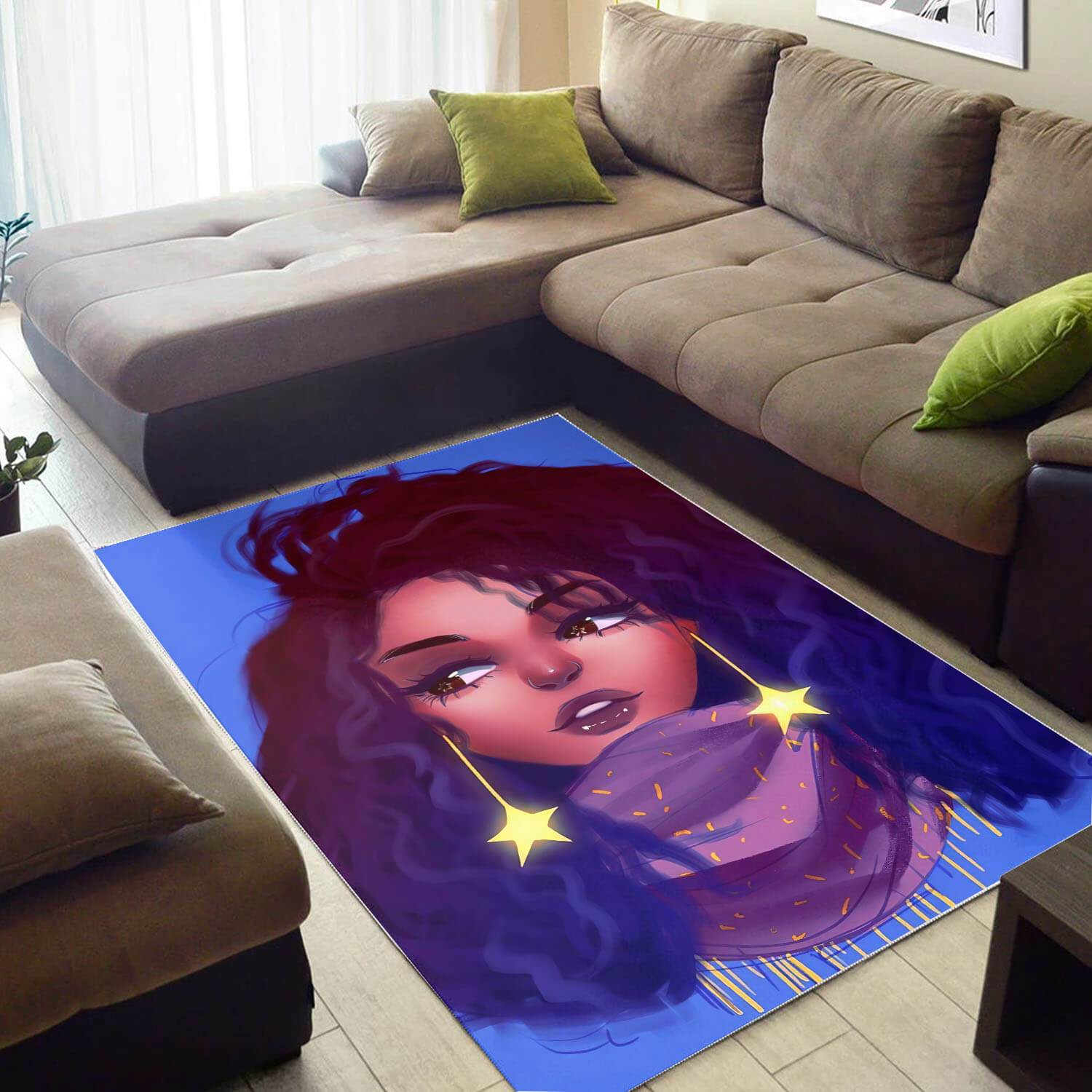 African American Pretty Afro Lady Themed Home Rectangle Rug