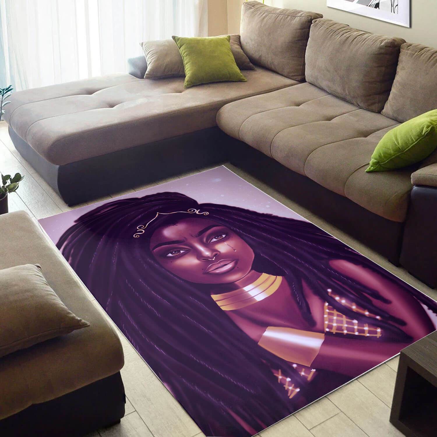 African American Pretty Afro Woman Carpet Afrocentric Room Rectangle Rug