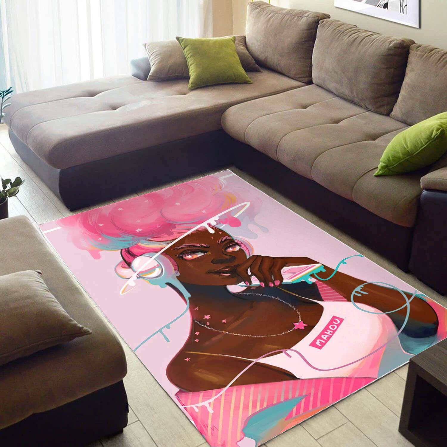 African American Pretty Afro Woman Print Floor Themed House Rectangle Rug