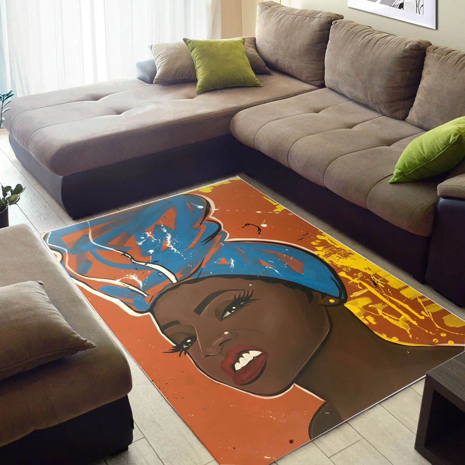 African American Pretty Afrocentric Lady Art Modern Themed Living Room Rectangle Rug
