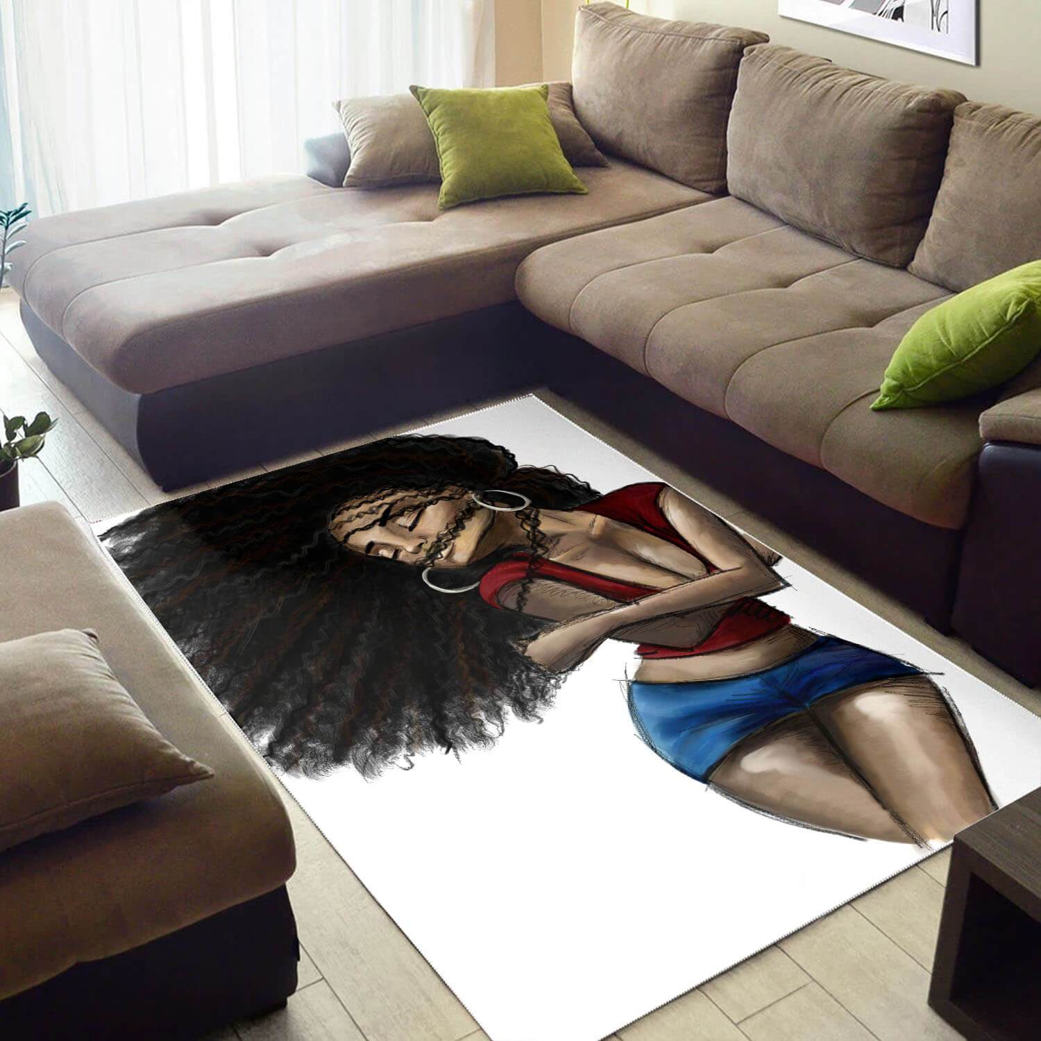 African American Pretty Afrocentric Lady Carpet Themed Living Room Rectangle Rug