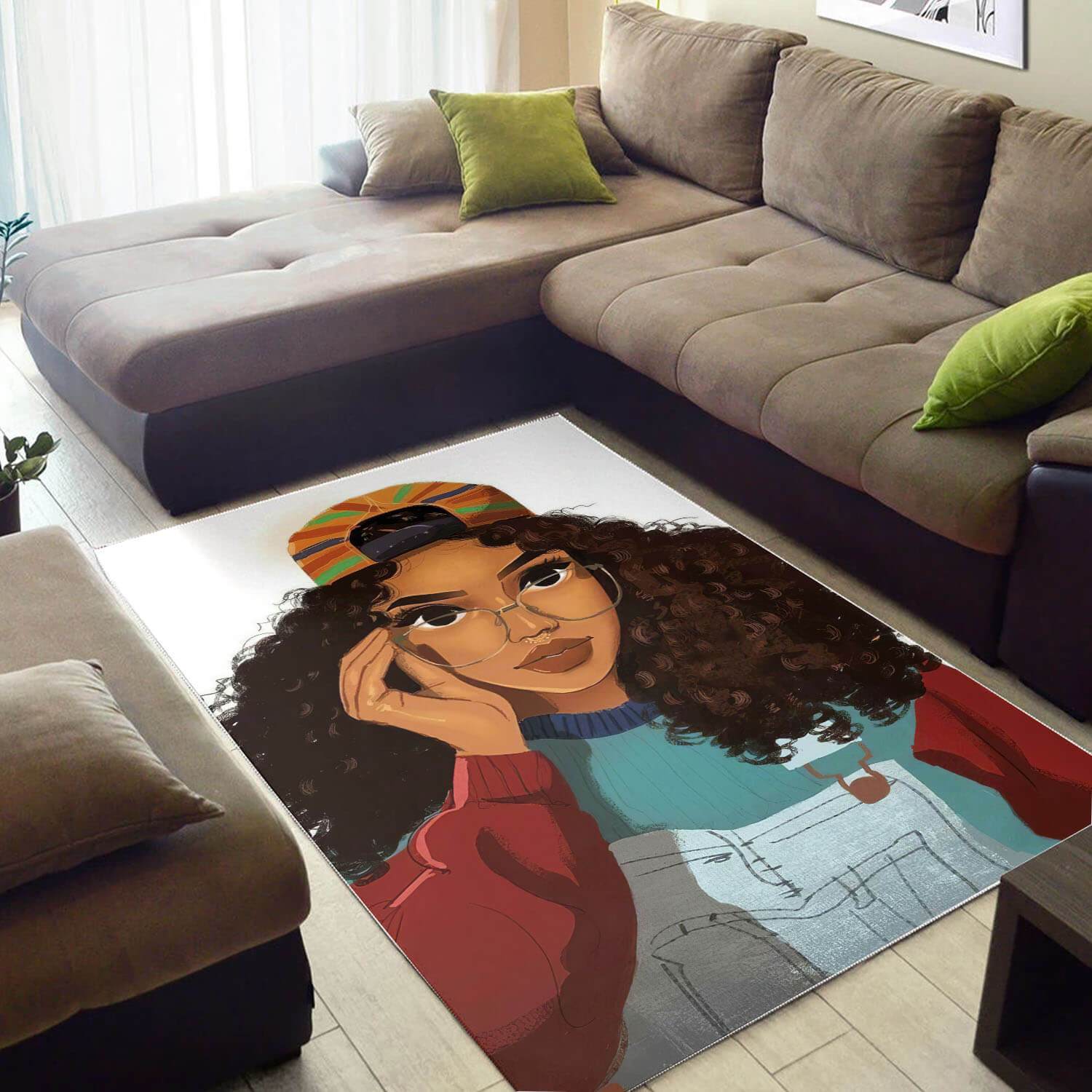 African American Pretty Afrocentric Lady Print Floor Modern Rectangle Rug