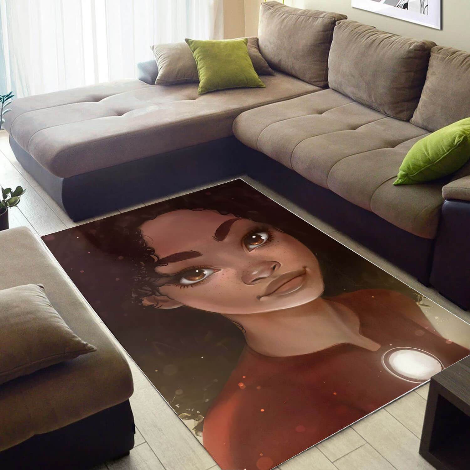 African American Pretty Black Afro Girl Print Carpet Themed Rectangle Rug
