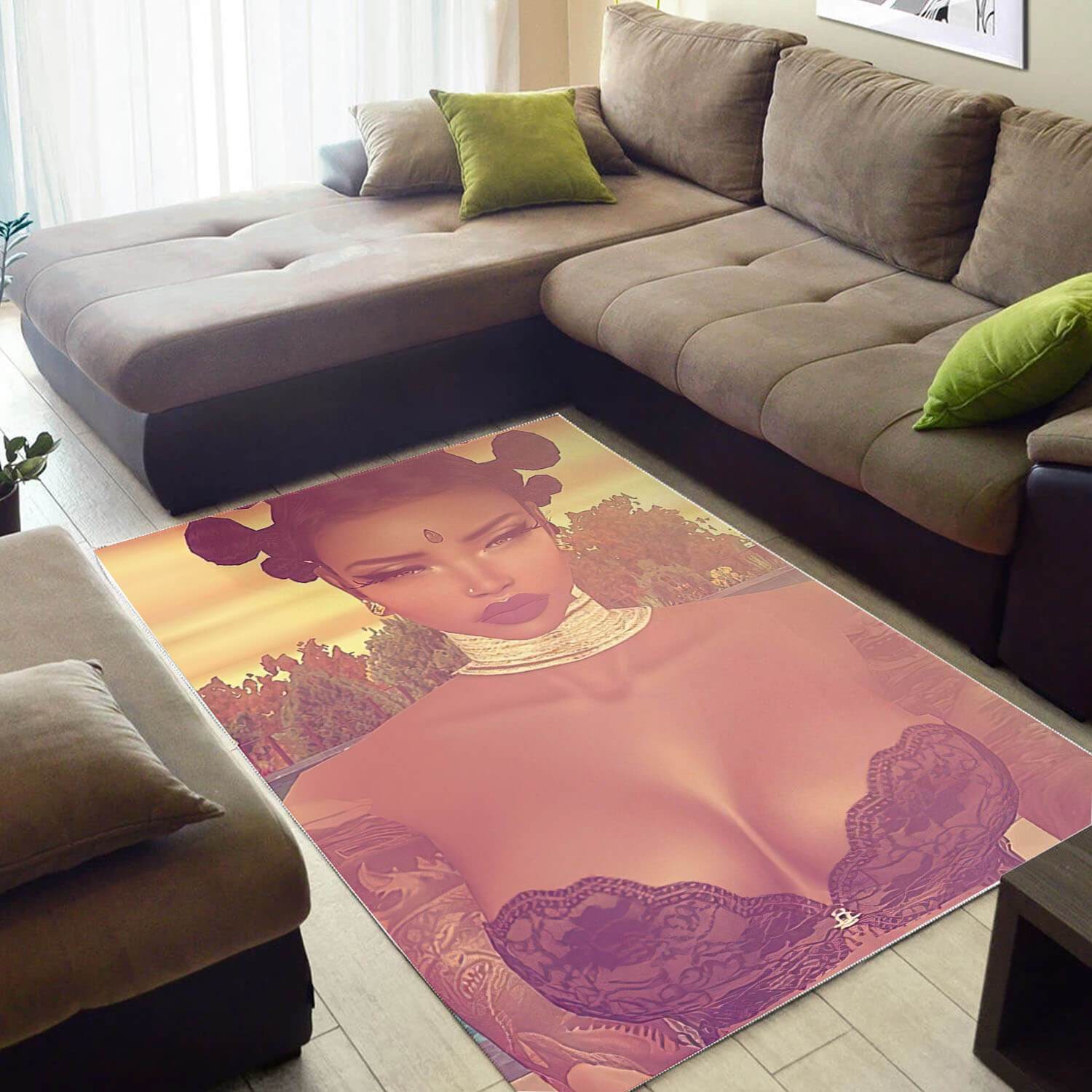 African American Pretty Black Afro Girl Print Floor Themed House Rectangle Rug