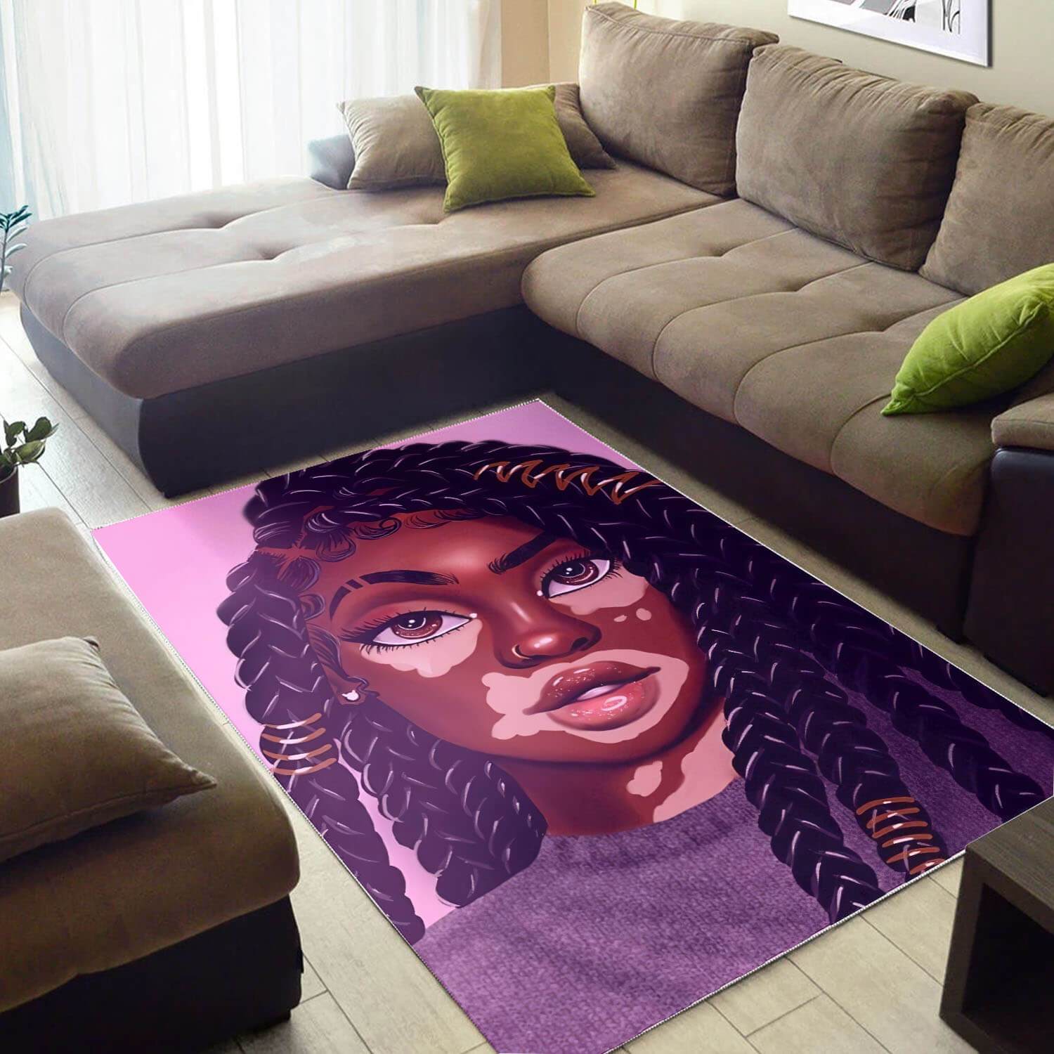 African American Pretty Black Girl Afro Inspired Modern Afrocentric Rectangle Rug