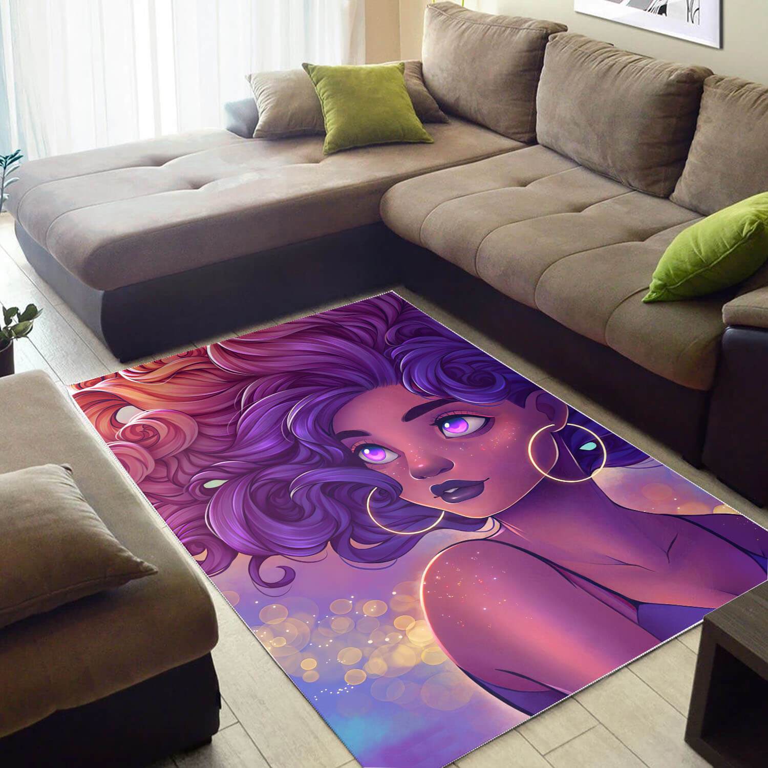 African American Pretty Black Woman Print Carpet Themed Living Room Rectangle Rug