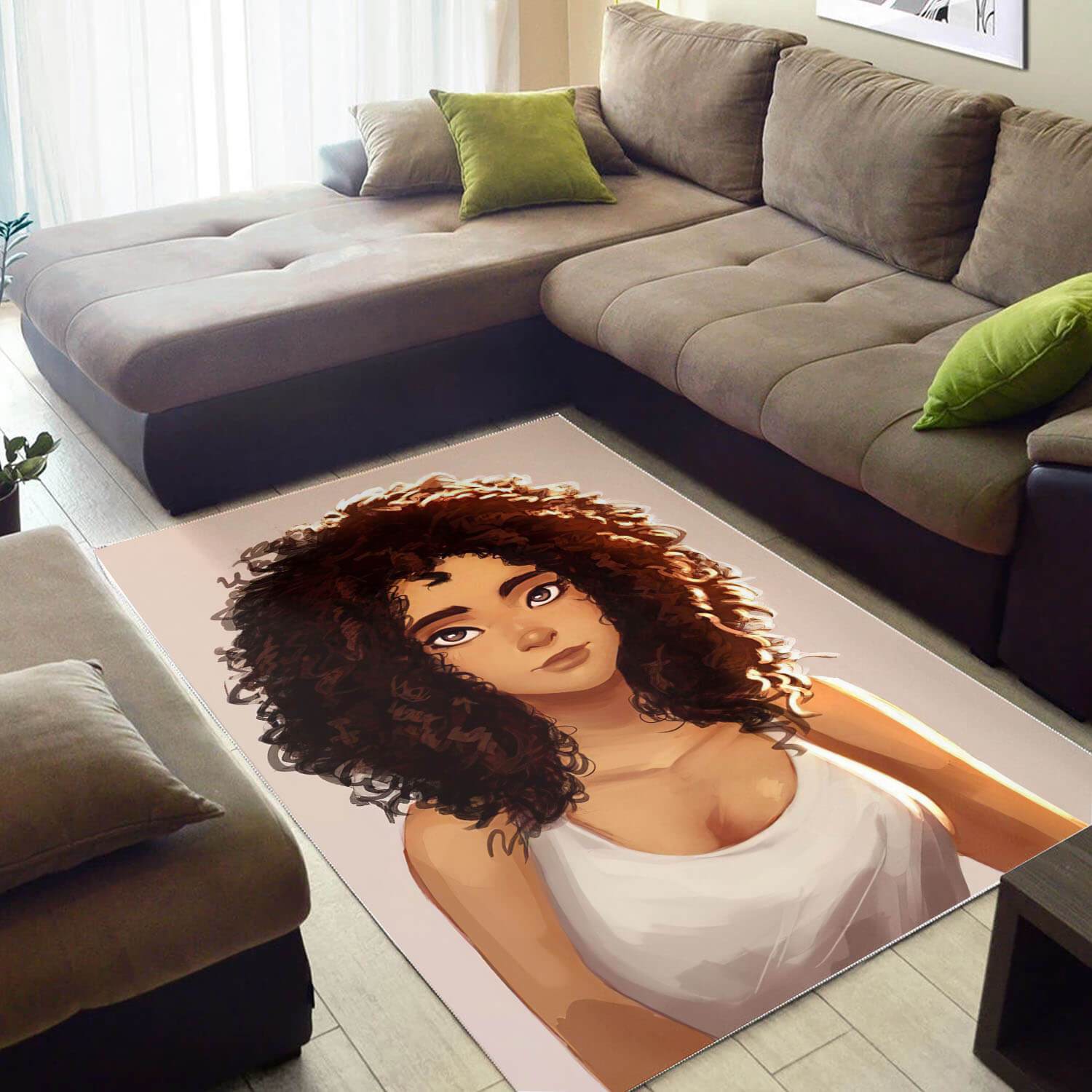 African American Pretty Girl With Afro Carpet Design Modern Afrocentric Rectangle Rug