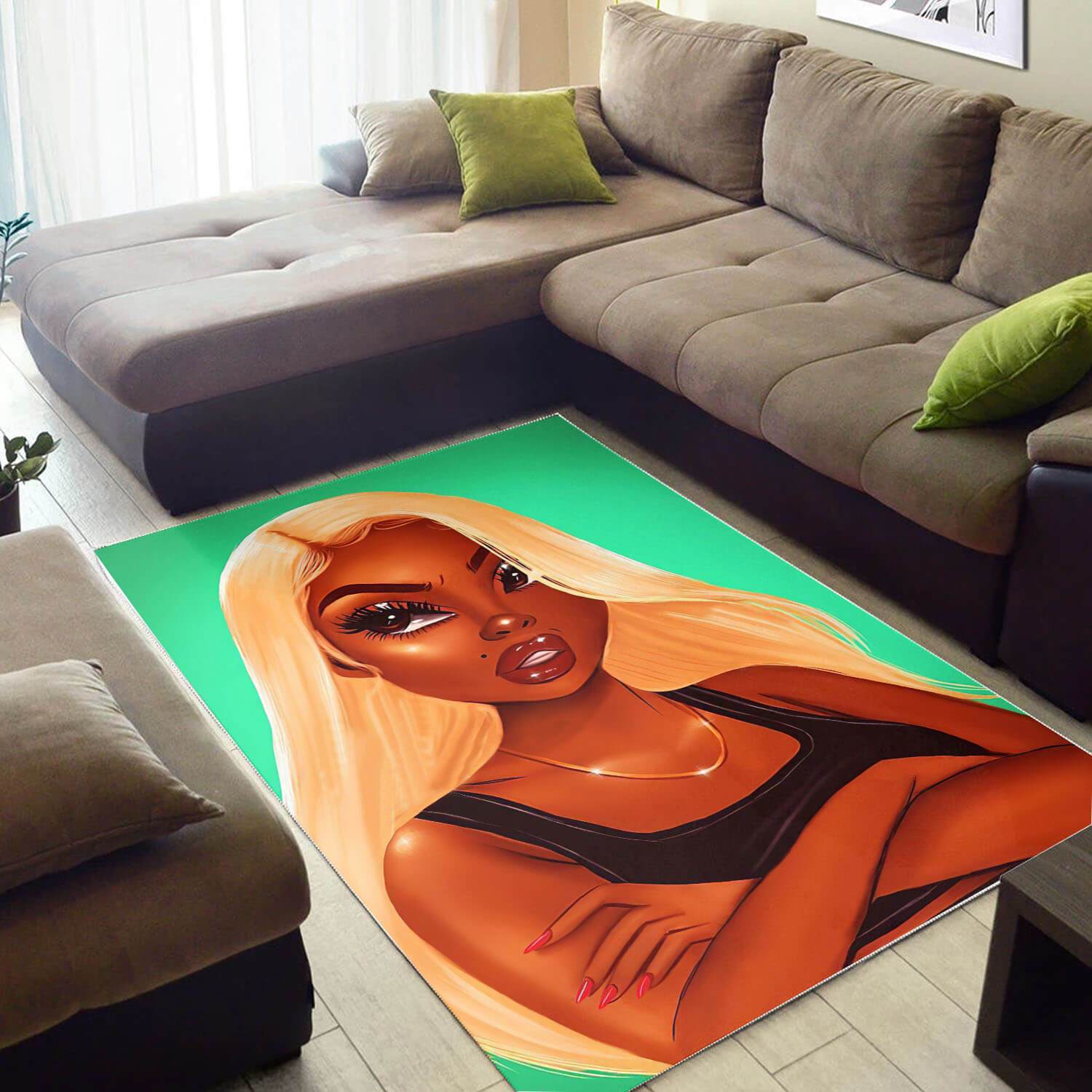 African American Pretty Girl With Afro Inspired Themed Living Room Rectangle Rug