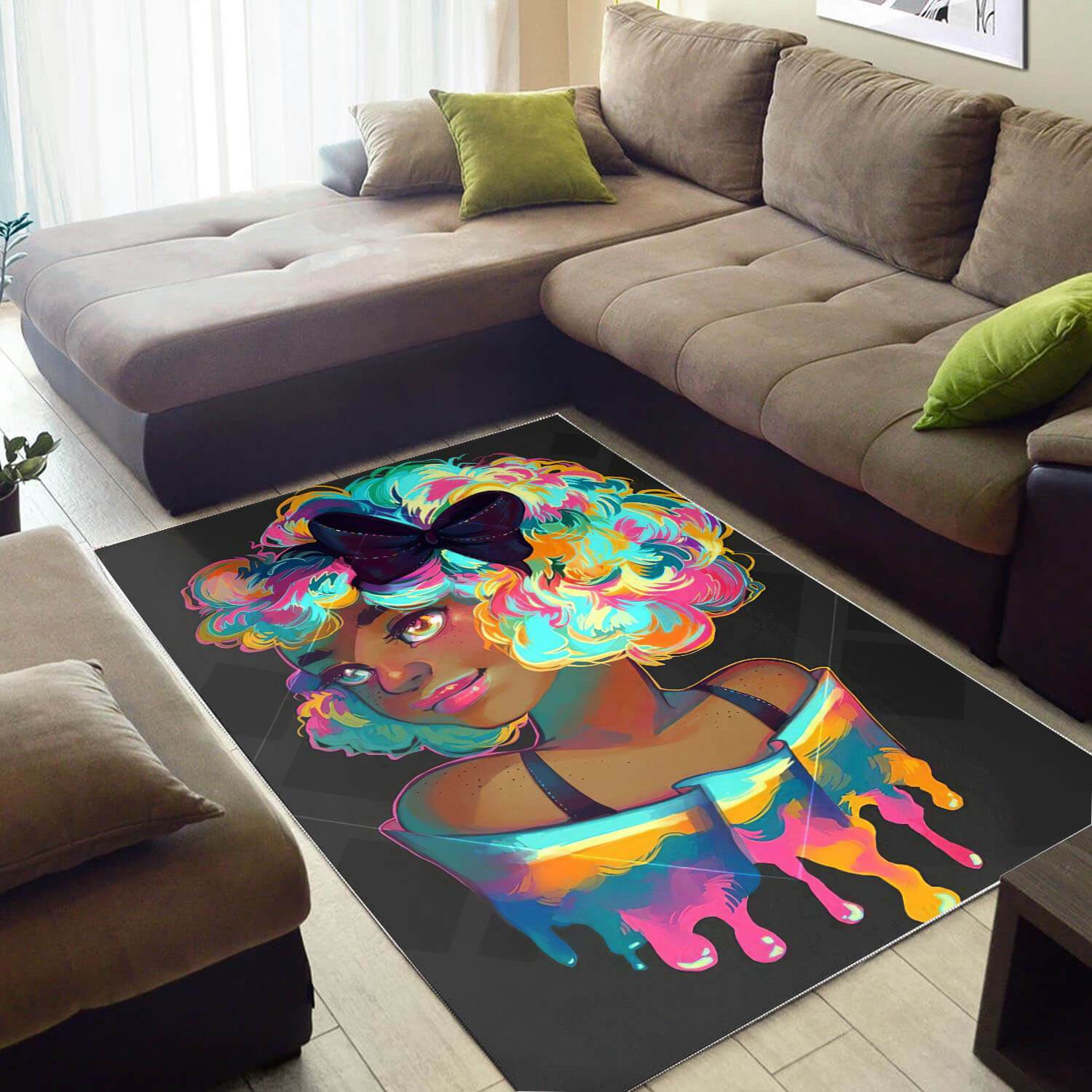 African American Pretty Lady With Afro Carpet Design Afrocentric Living Room Ideas Rectangle Rug