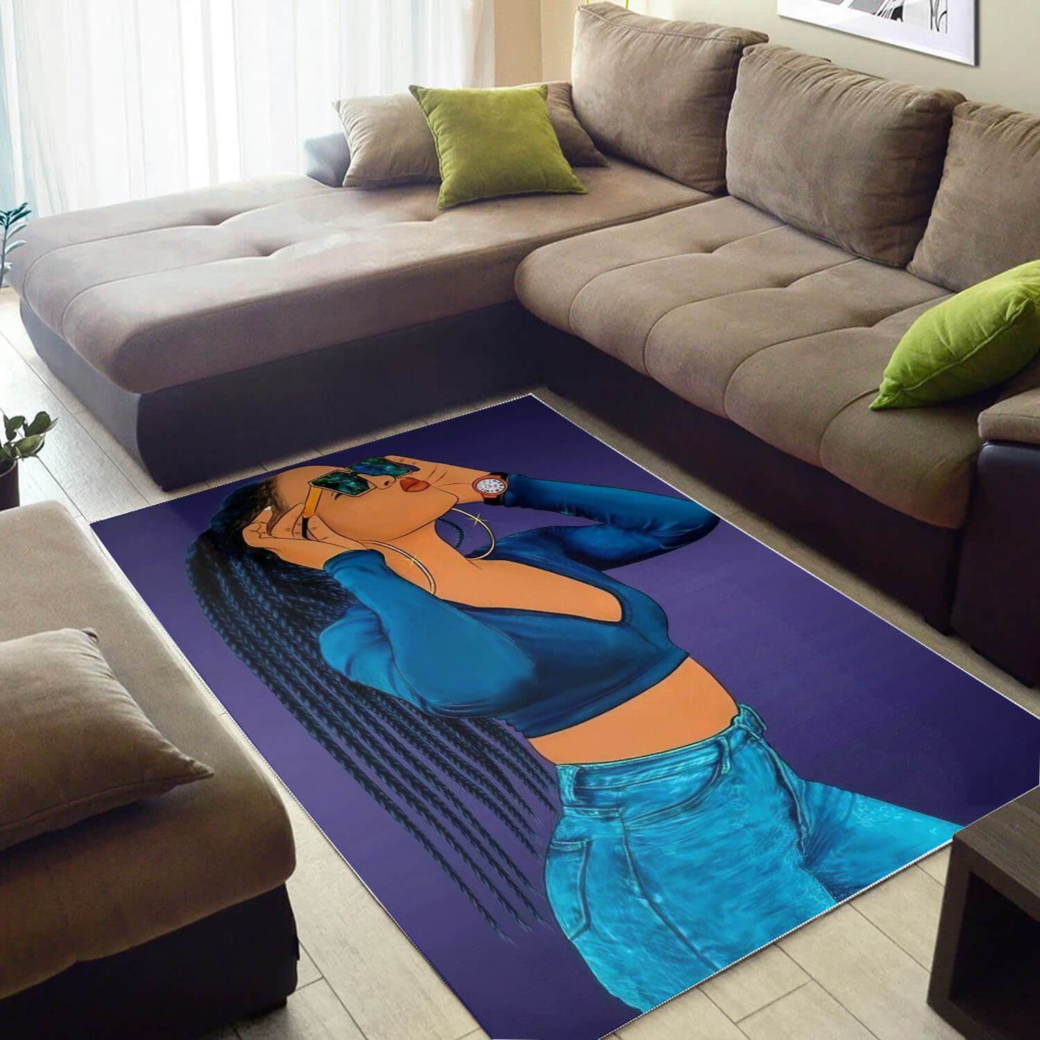 African American Pretty Melanin Afro Girl Design Floor Afrocentric Home Rectangle Rug