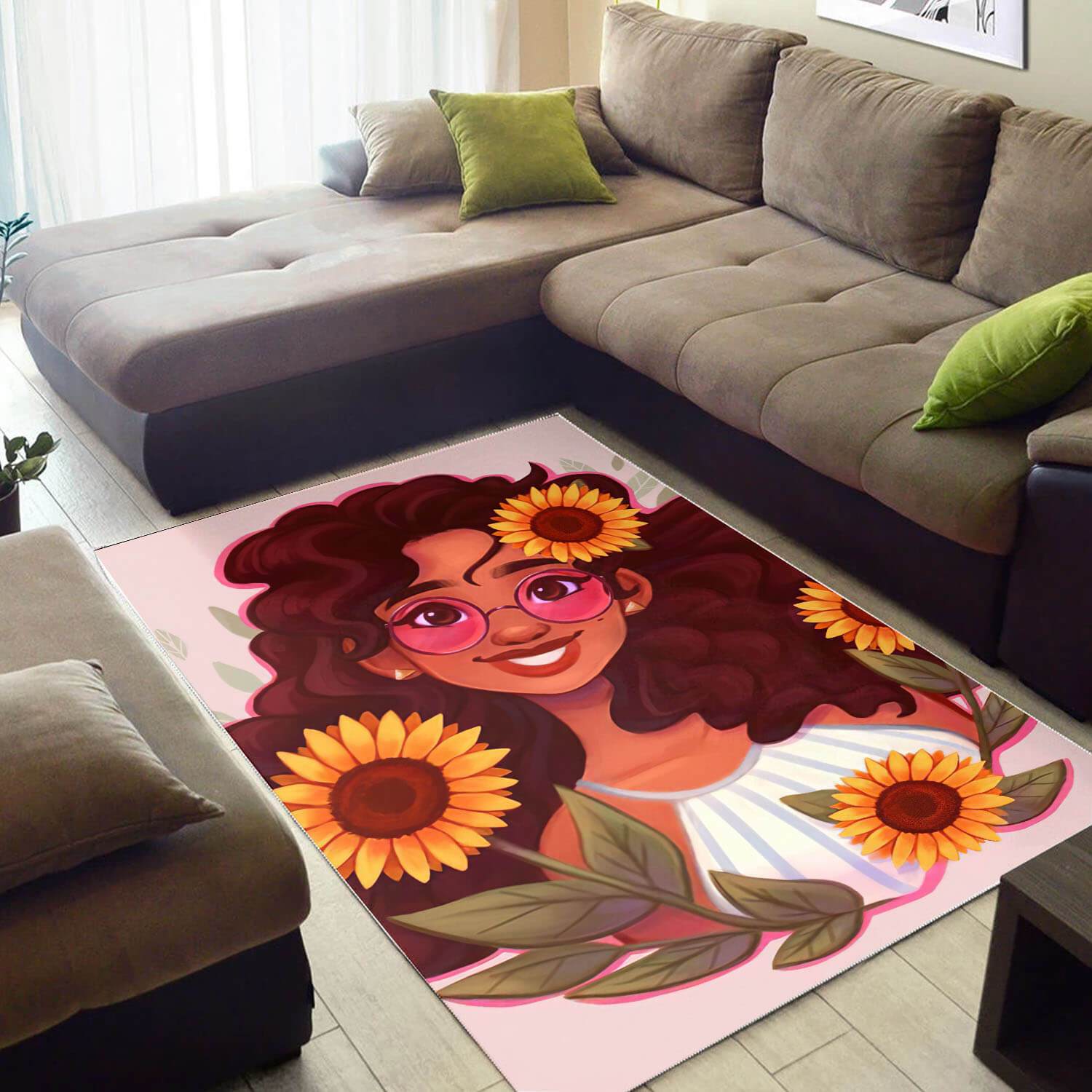 African American Pretty Melanin Black Girl Print Floor Themed House Rectangle Rug