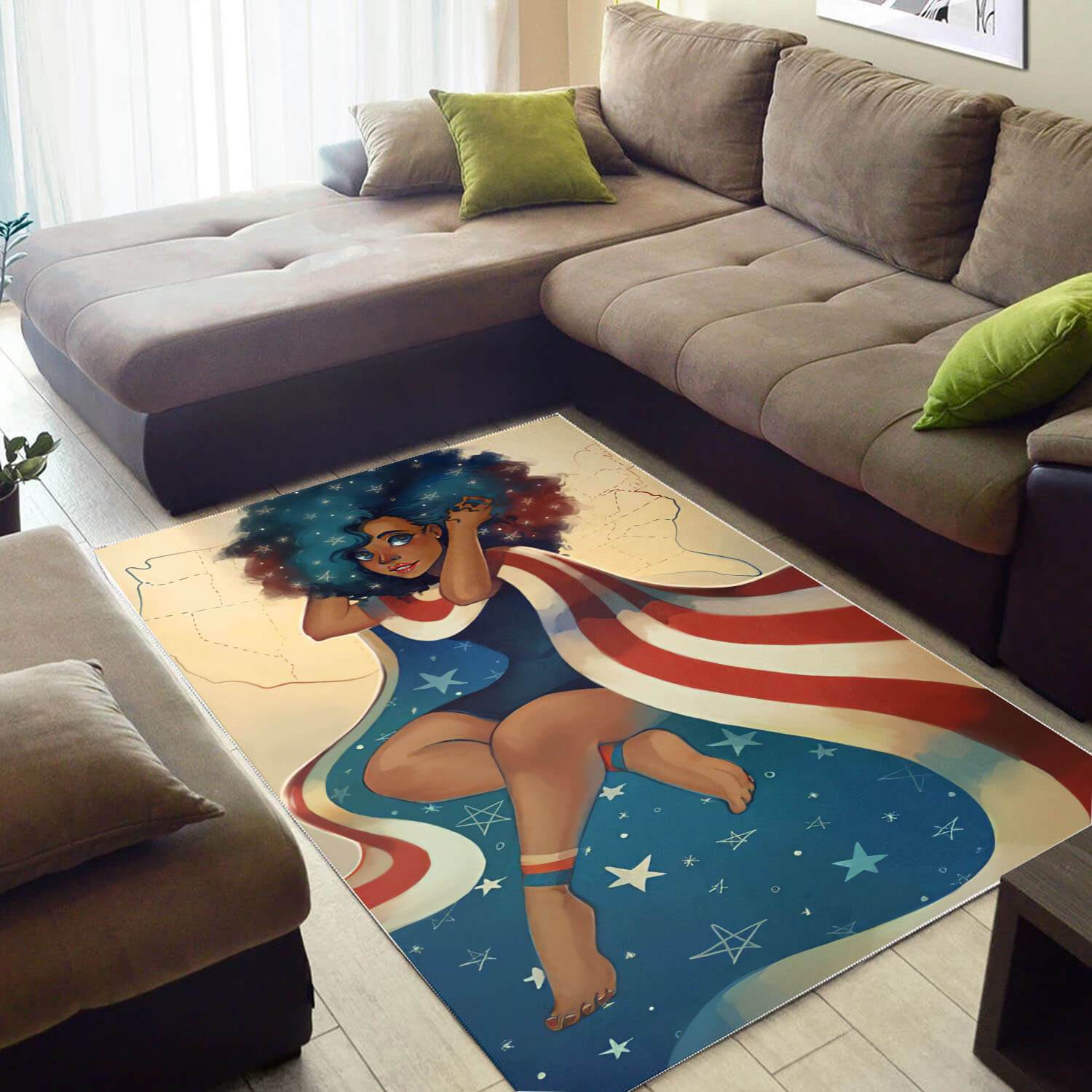 African American Pretty Melanin Girl Design Floor Afrocentric Decorating Ideas Rectangle Rug
