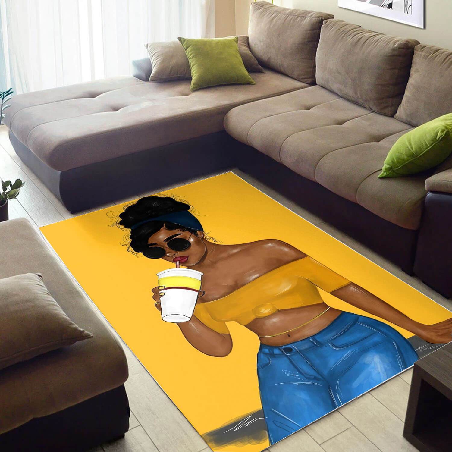 African American Pretty Melanin Girl Print Floor Themed Rooms Ideas Rectangle Rug