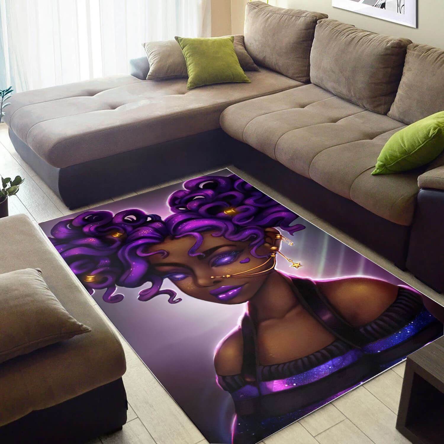 African American Pretty Melanin Woman Print Floor Afrocentric Living Room Ideas Rectangle Rug