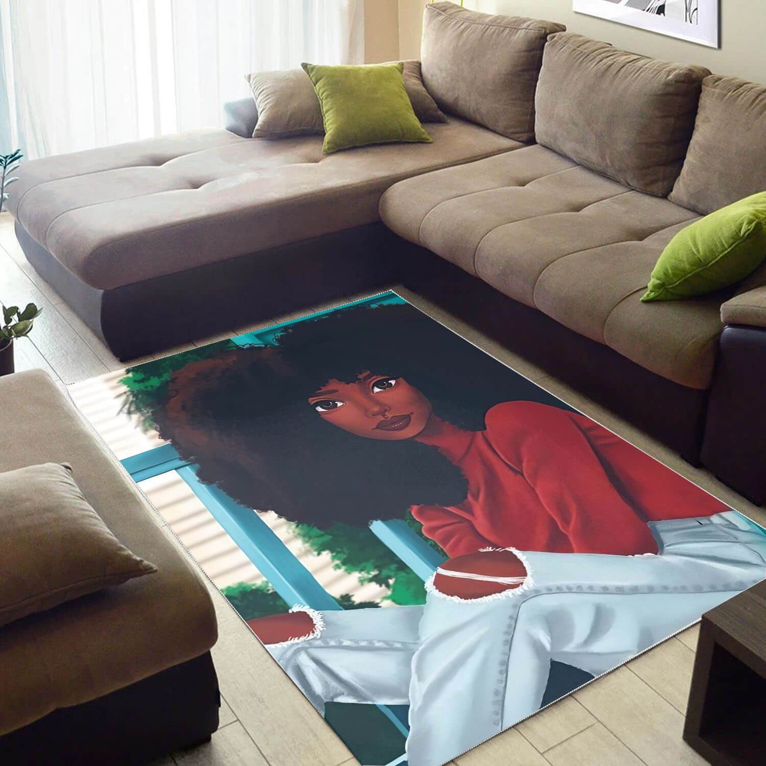 African Beautiful Afro American Girl Print Carpet Modern Themed Living Room Rectangle Rug