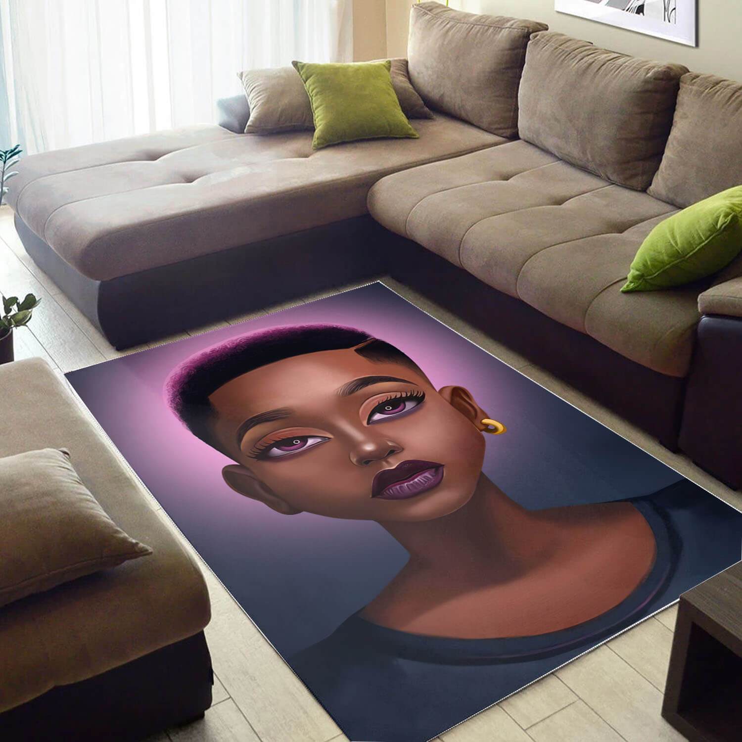 African Beautiful Afro American Girl Print Themed Living Room Rectangle Rug
