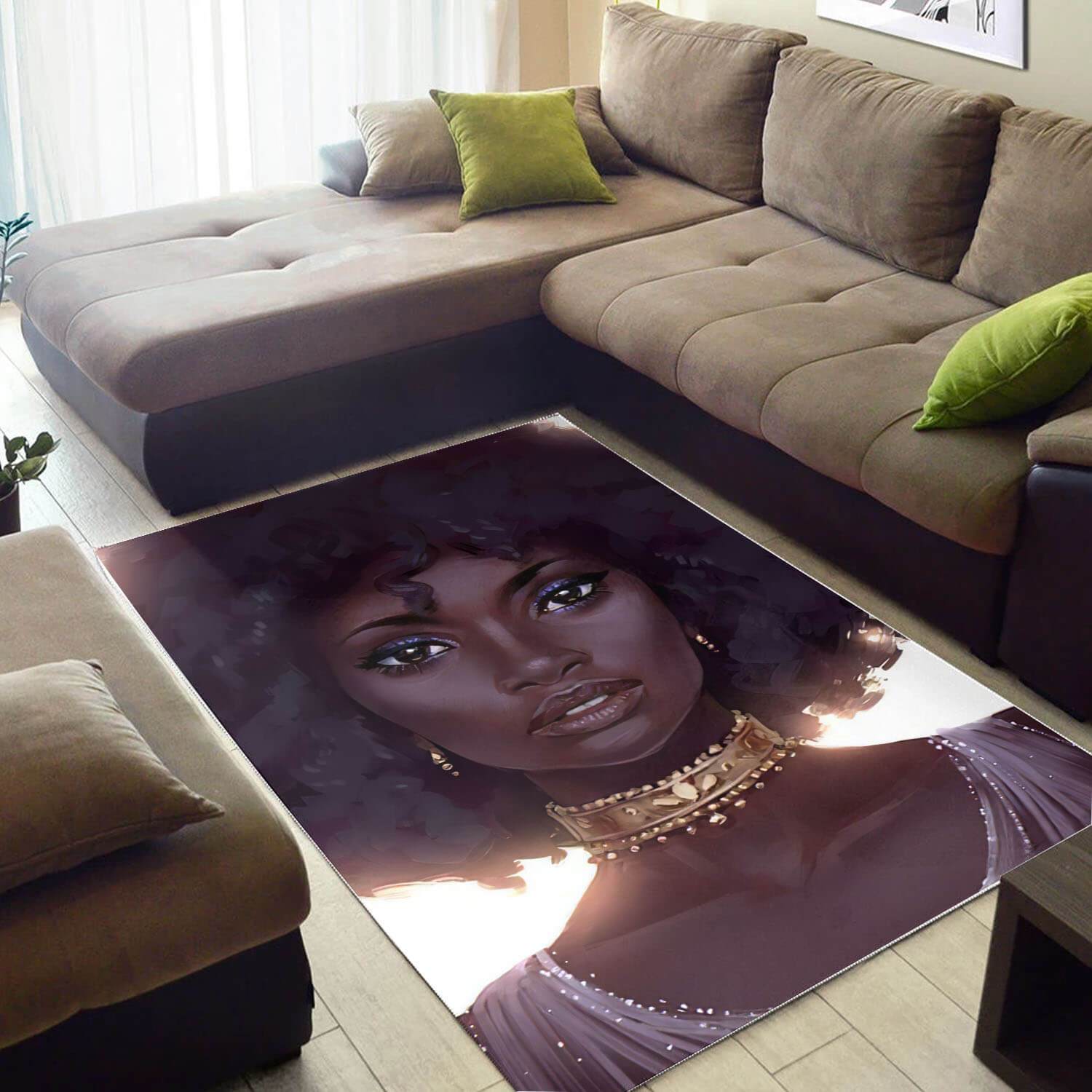 African Beautiful Afro American Woman Print Floor Themed Home Rectangle Rug