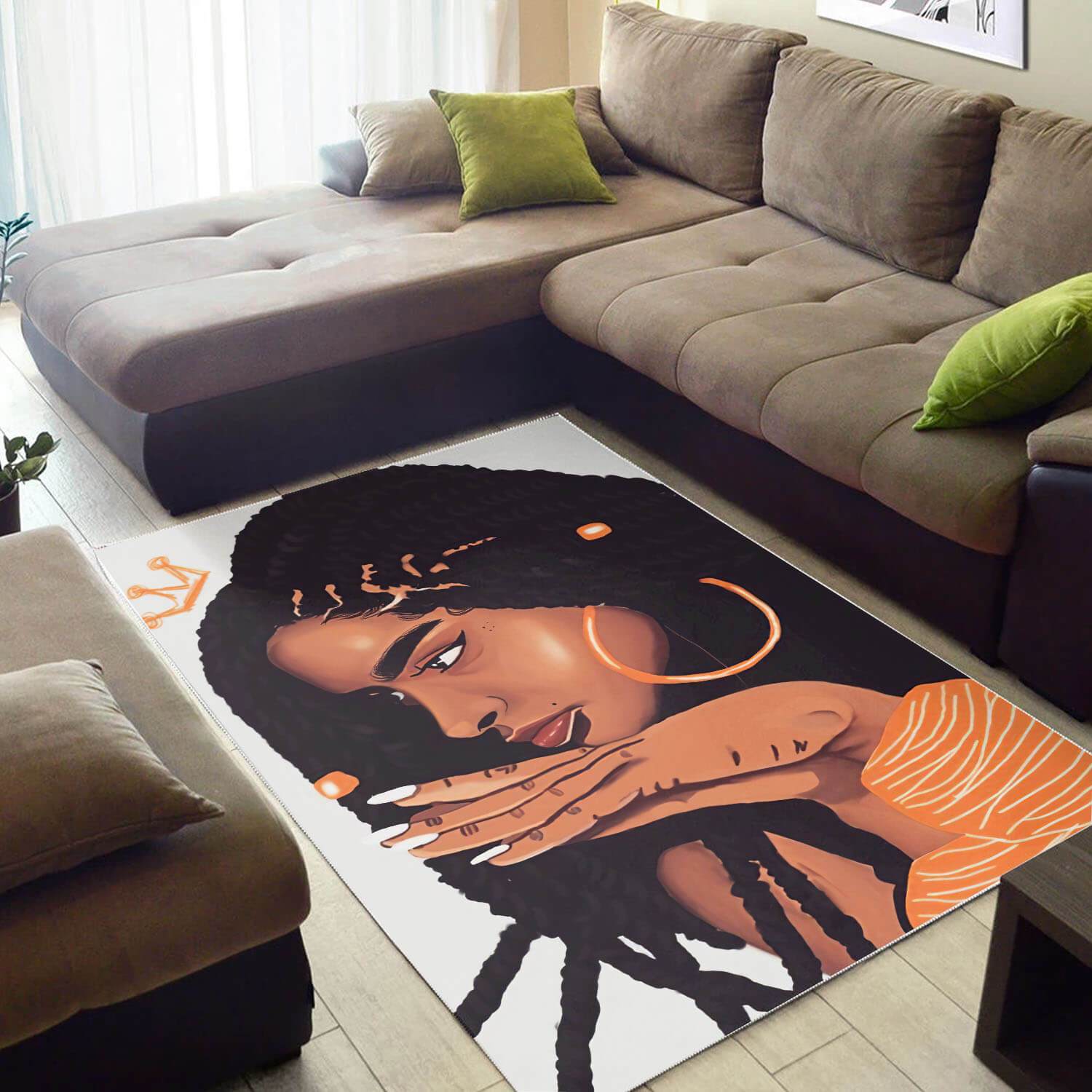 African Beautiful Afro American Woman Themed Modern Afrocentric Rectangle Rug