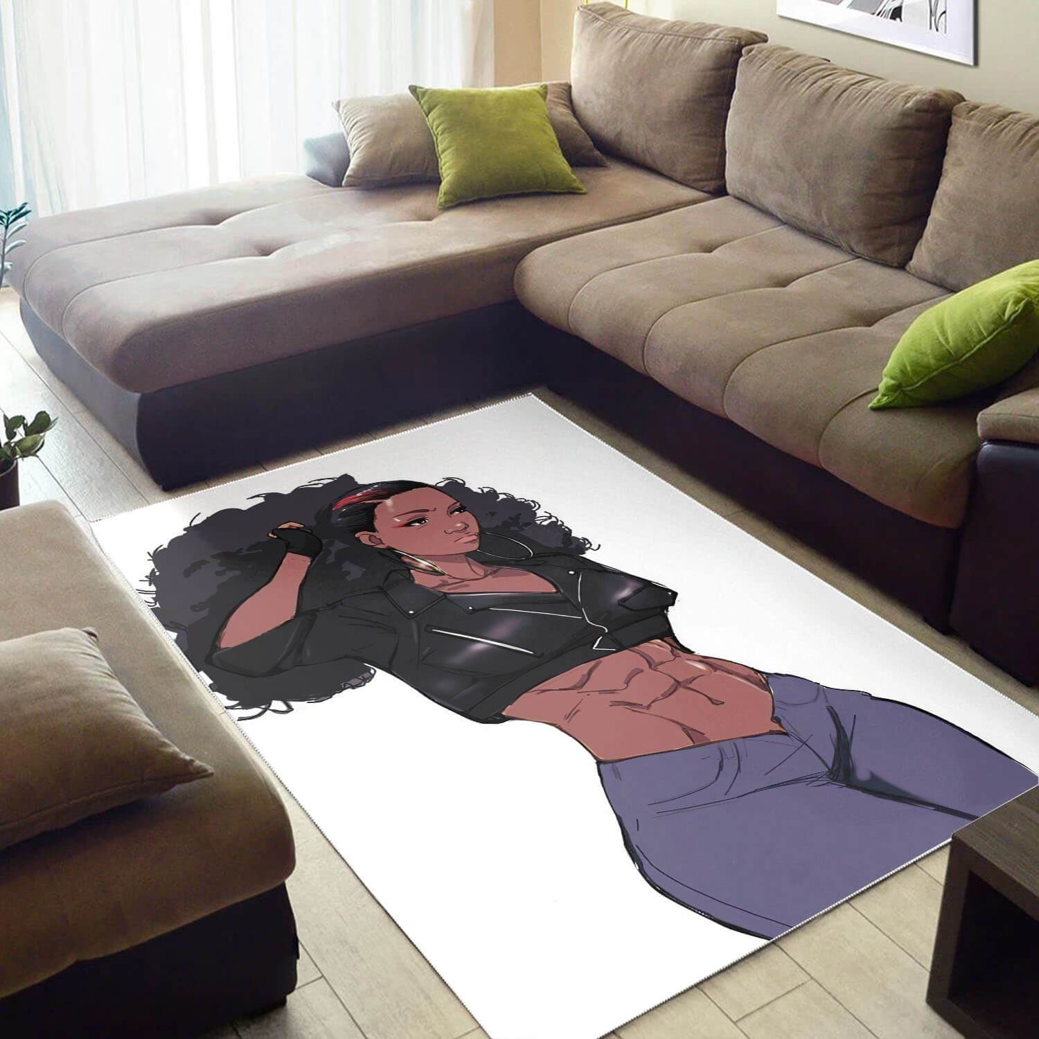 African Beautiful Afro Girl Carpet Design Themed Rectangle Rug