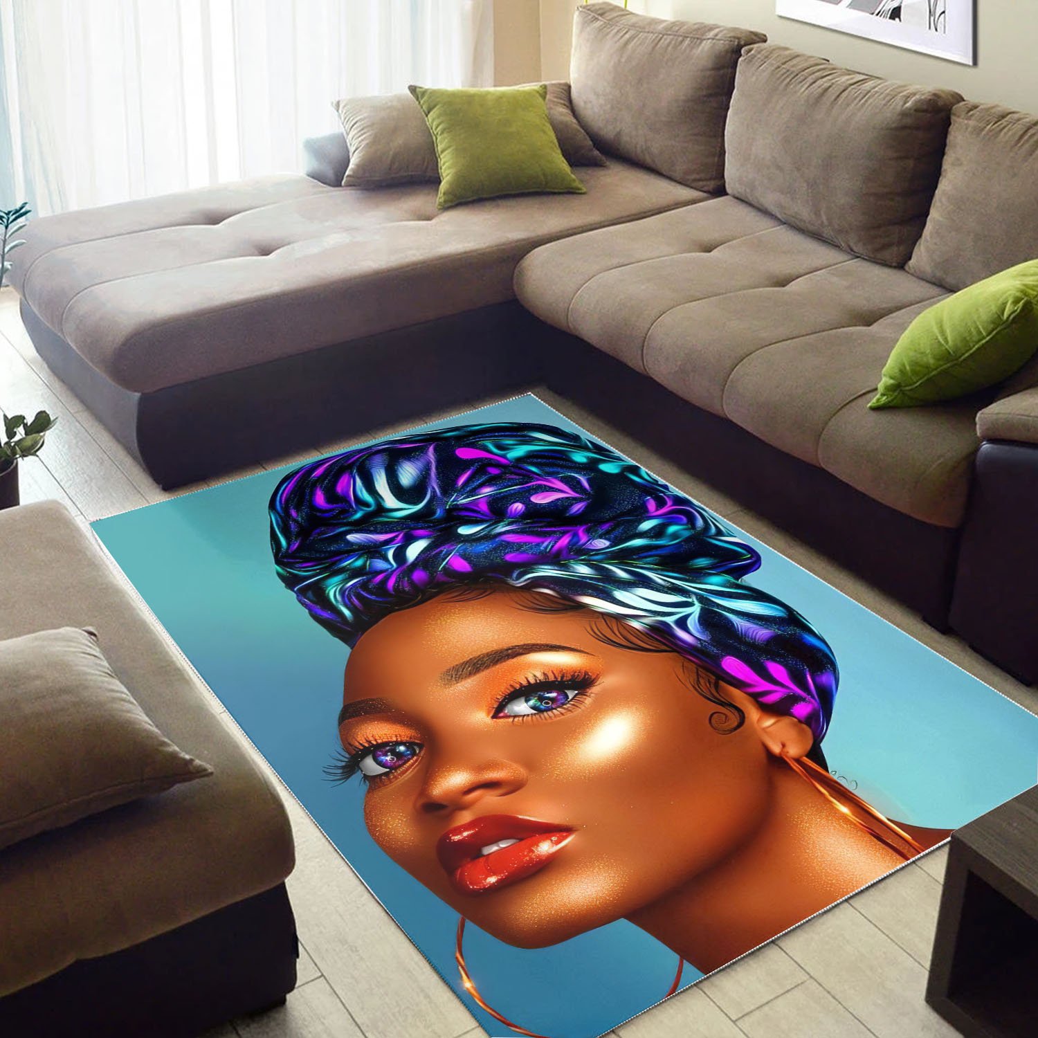 African Beautiful Afro Lady Carpet Design Afrocentric Home Rectangle Rug