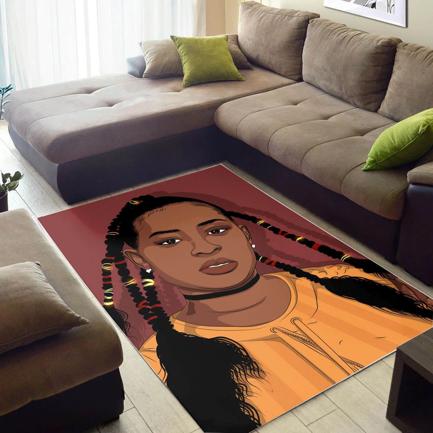 African Beautiful Afrocentric Lady Design Floor Decorating Ideas Rectangle Rug