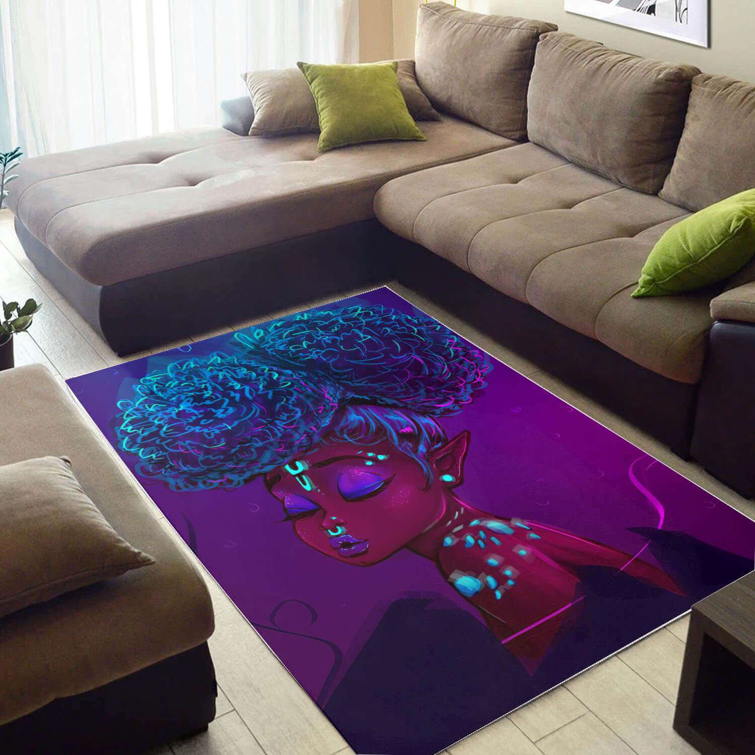 African Beautiful Black Afro Lady American Carpet Afrocentric Room Rectangle Rug