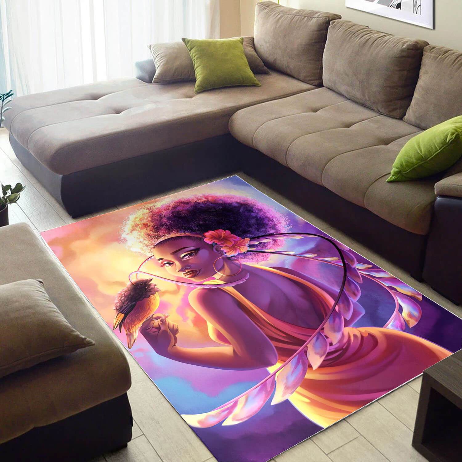 African Beautiful Black Afro Lady American Print Afrocentric Rectangle Rug